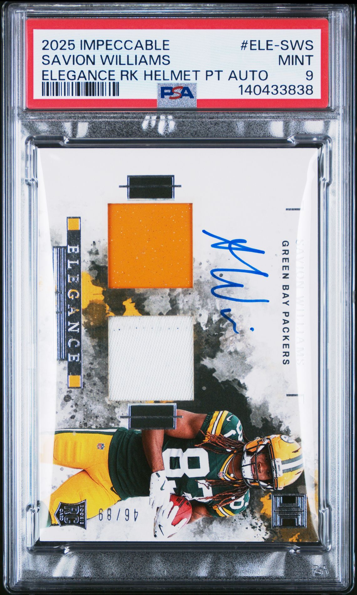 2025 Panini Impeccable Elegance Rookie Helmet And Patch Autos Savion Williams #Ele-Sws (Elegance Rk Helmet Pt Auto) Mint 9 front