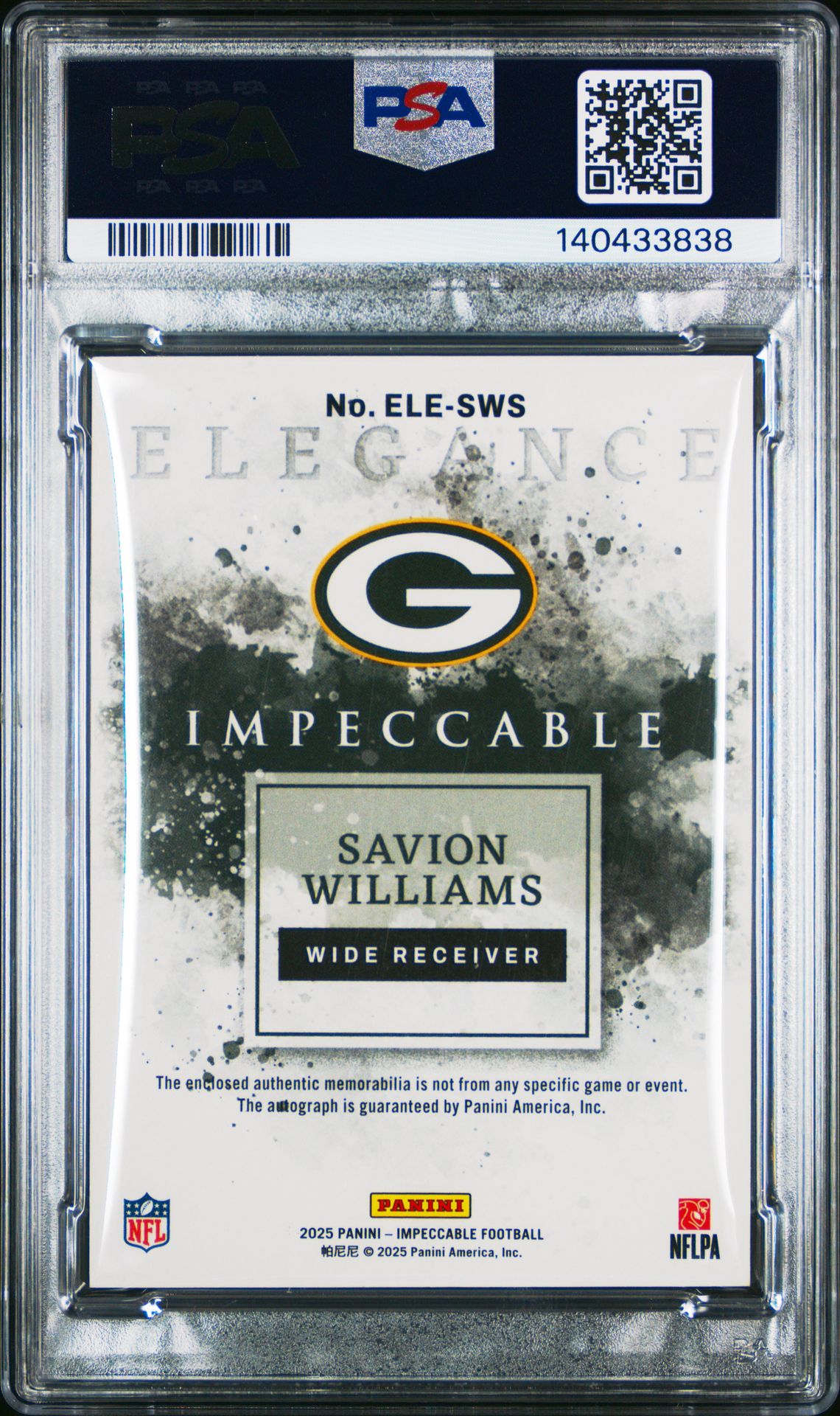 2025 Panini Impeccable Elegance Rookie Helmet And Patch Autos Savion Williams #Ele-Sws (Elegance Rk Helmet Pt Auto) Mint 9 back