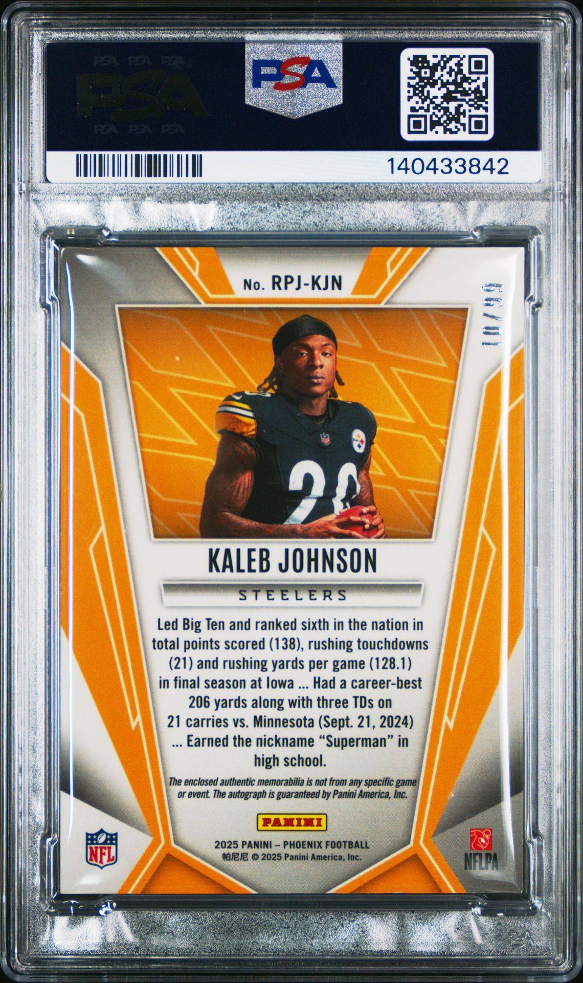 2025 Panini Phoenix Rookie Phenom Jersey Autographs Kaleb Johnson #Rpj-Kjn (Rk Phenom Jsy Auto-Red) Mint 9 back