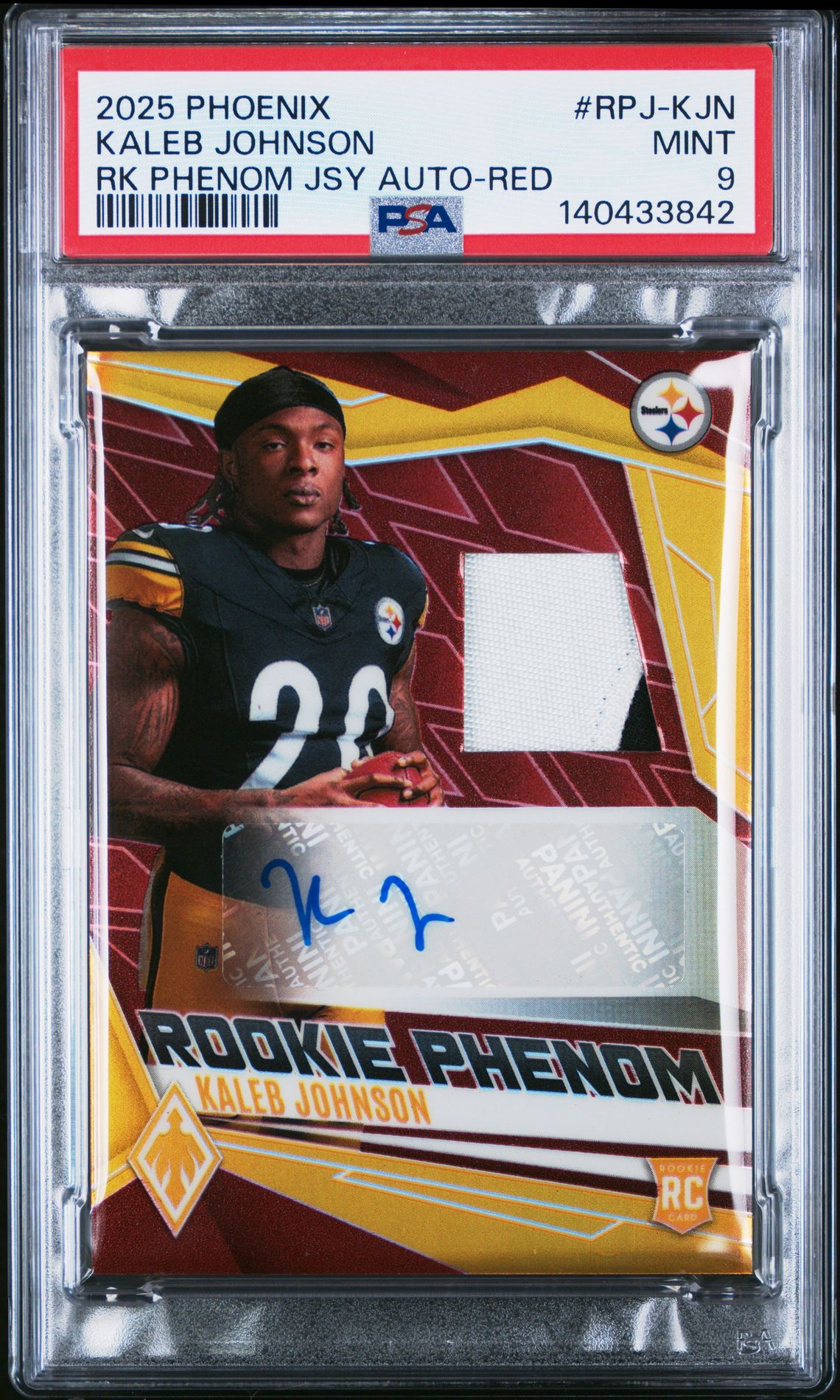2025 Panini Phoenix Rookie Phenom Jersey Autographs Kaleb Johnson #Rpj-Kjn (Rk Phenom Jsy Auto-Red) Mint 9 front
