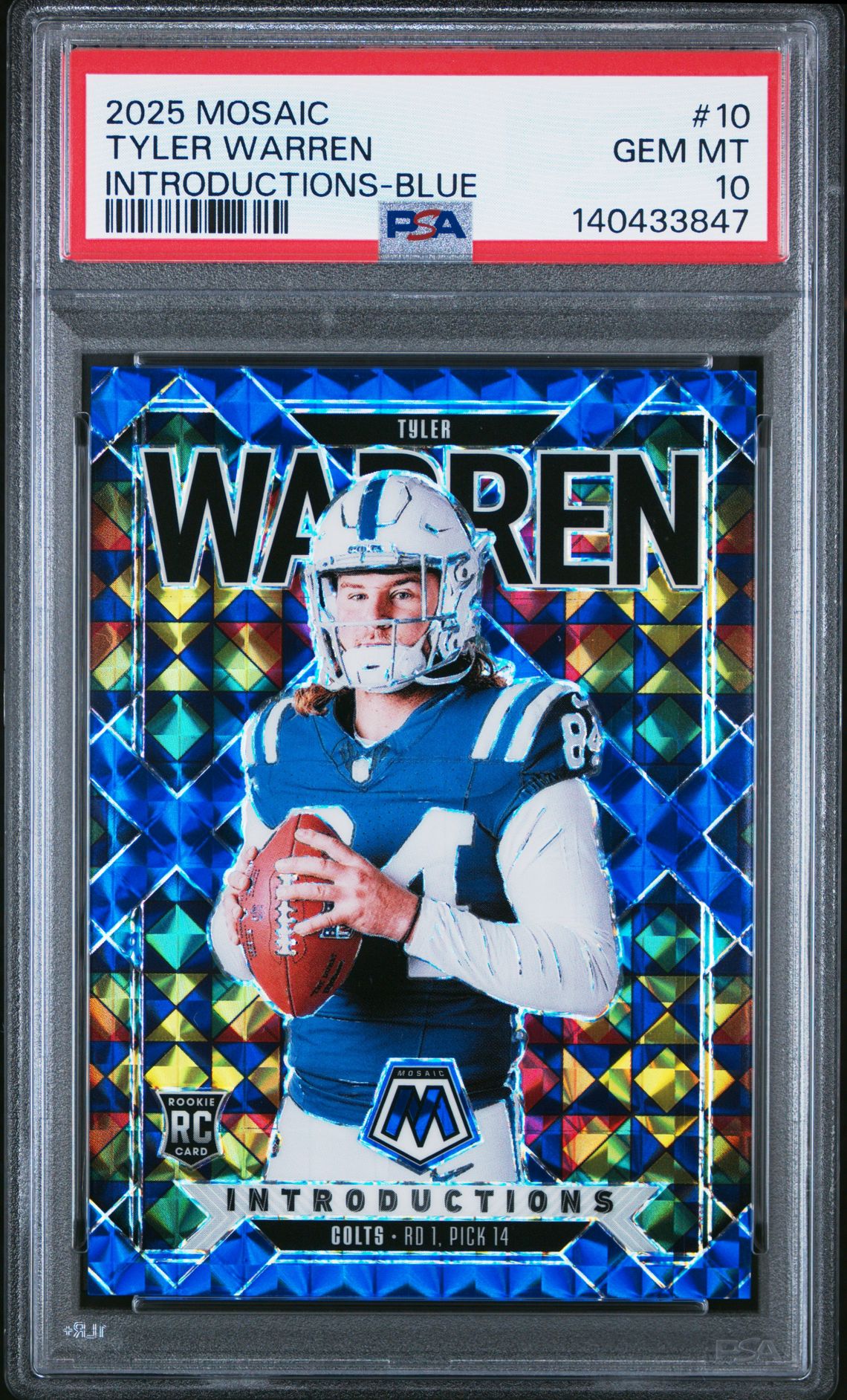 2025 Panini Mosaic Introductions Tyler Warren #10 (Introductions-Blue) Gem Mt 10 front