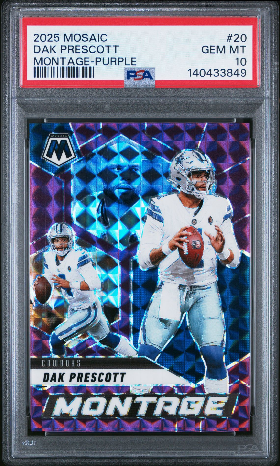 2025 Panini Mosaic Montage Dak Prescott #20 (Montage-Purple) Gem Mt 10 front