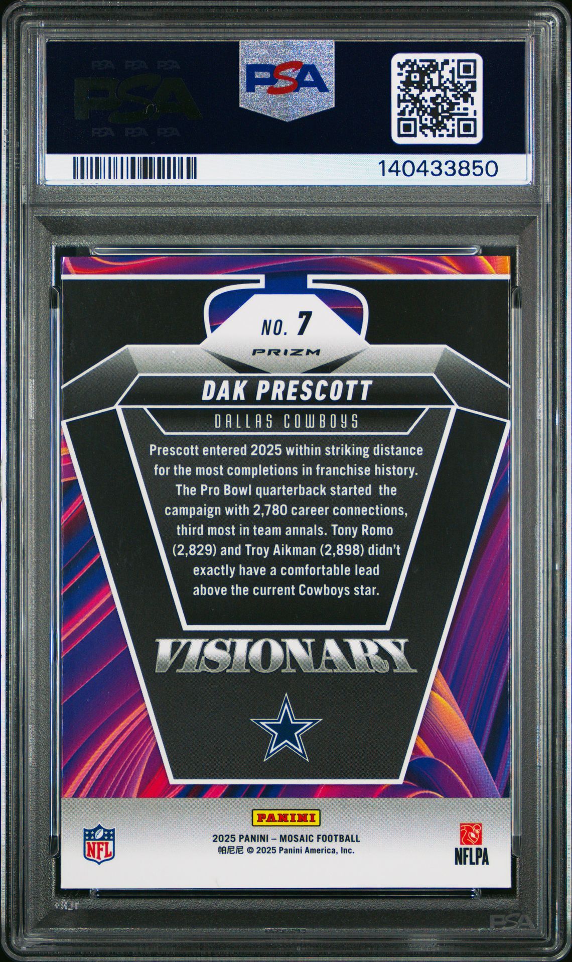 2025 Panini Mosaic Visionary Dak Prescott #7 Gem Mt 10 back