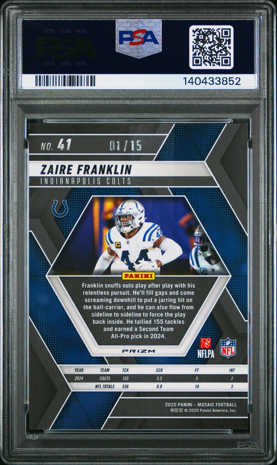 2025 Panini Mosaic Zaire Franklin #41 (Tessellation) Gem Mt 10 back