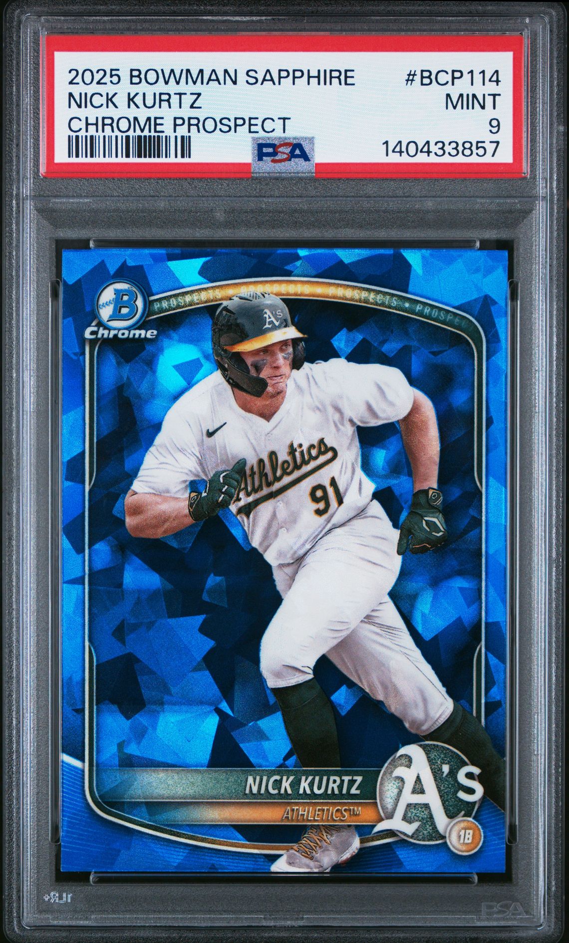 2025 Bowman Sapphire Edition Chrome Prospects Nick Kurtz #Bcp114 Mint 9 front