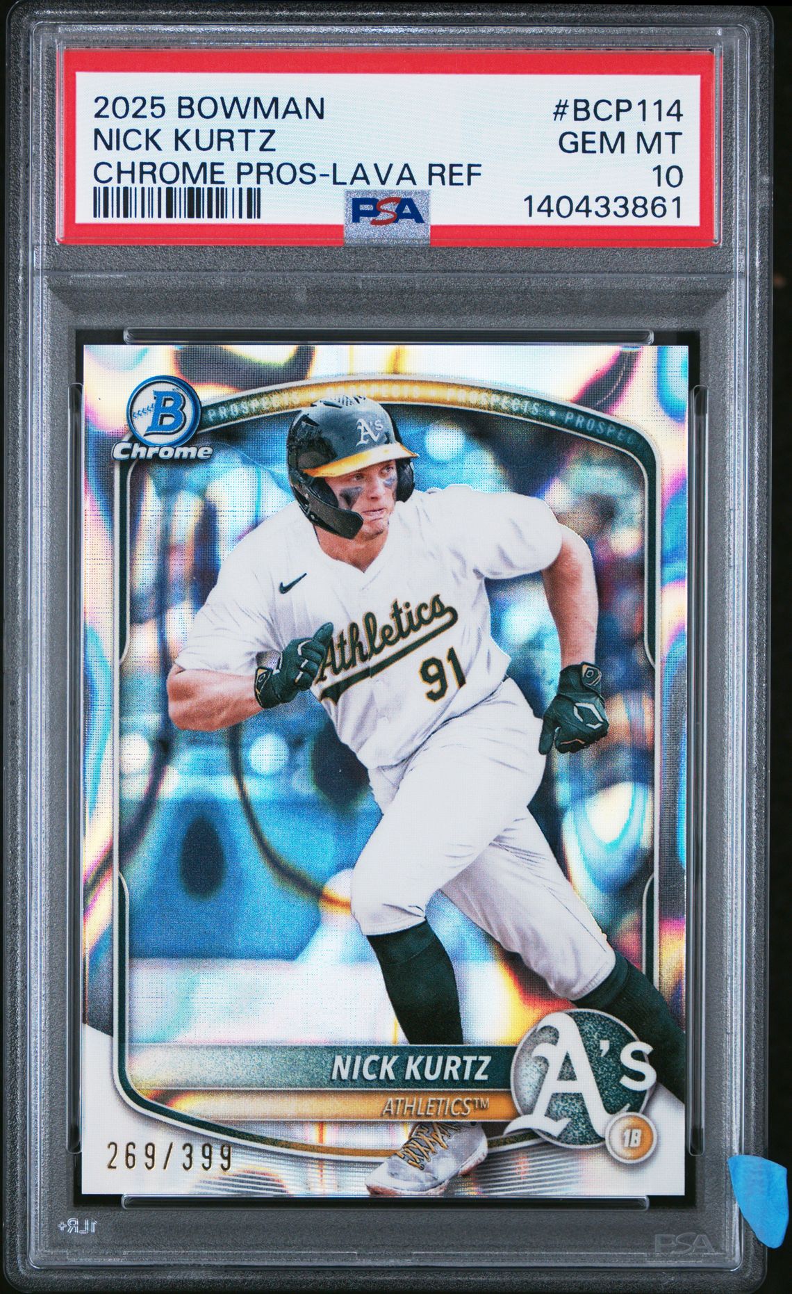 2025 Bowman Chrome Prospects Nick Kurtz #Bcp114 (Chrome Pros-Lava Ref) Gem Mt 10 front