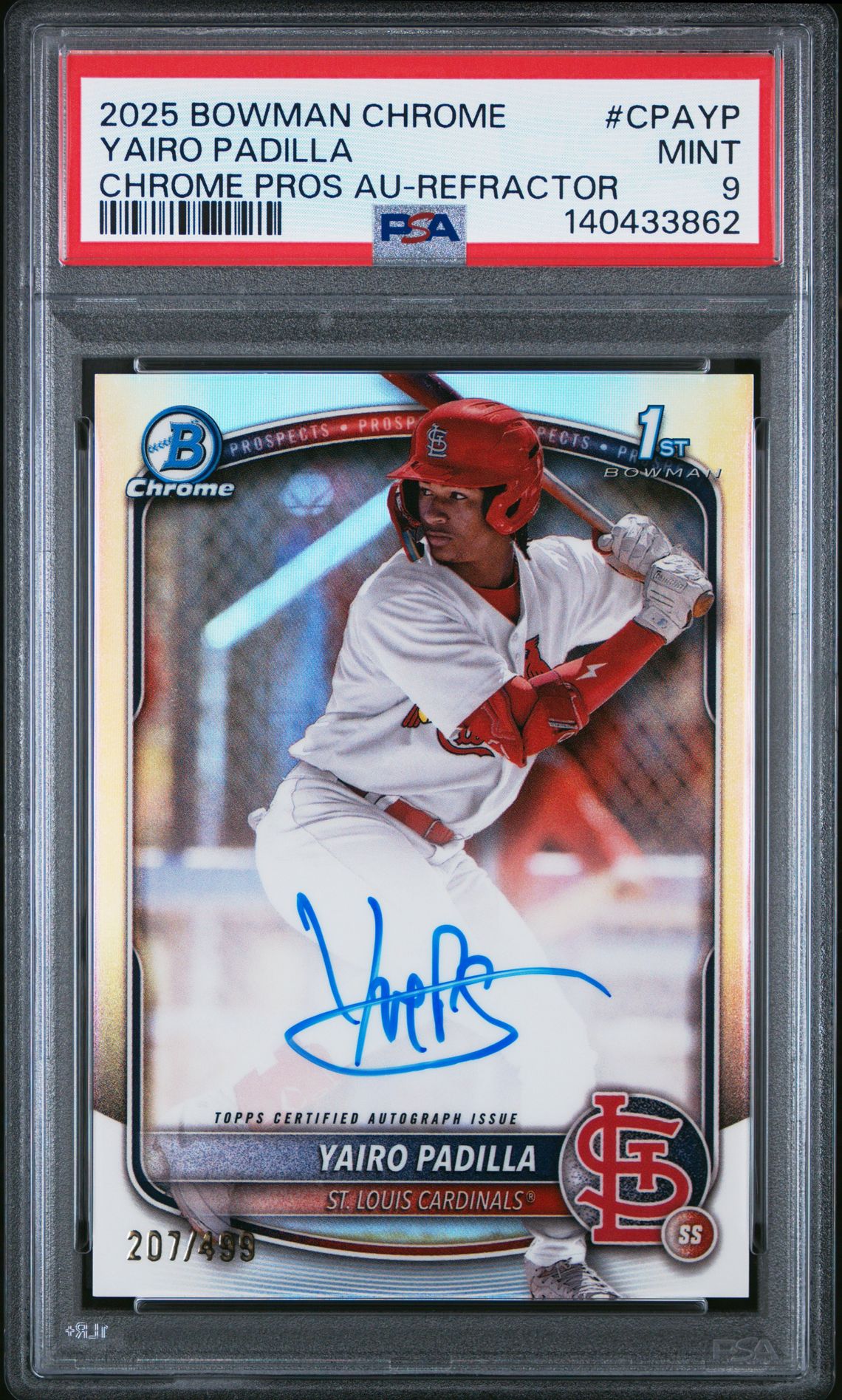 2025 Bowman Chrome Prospect Autographs Yairo Padilla #Cpayp (Chrome Pros Au-Refractor) Mint 9 front