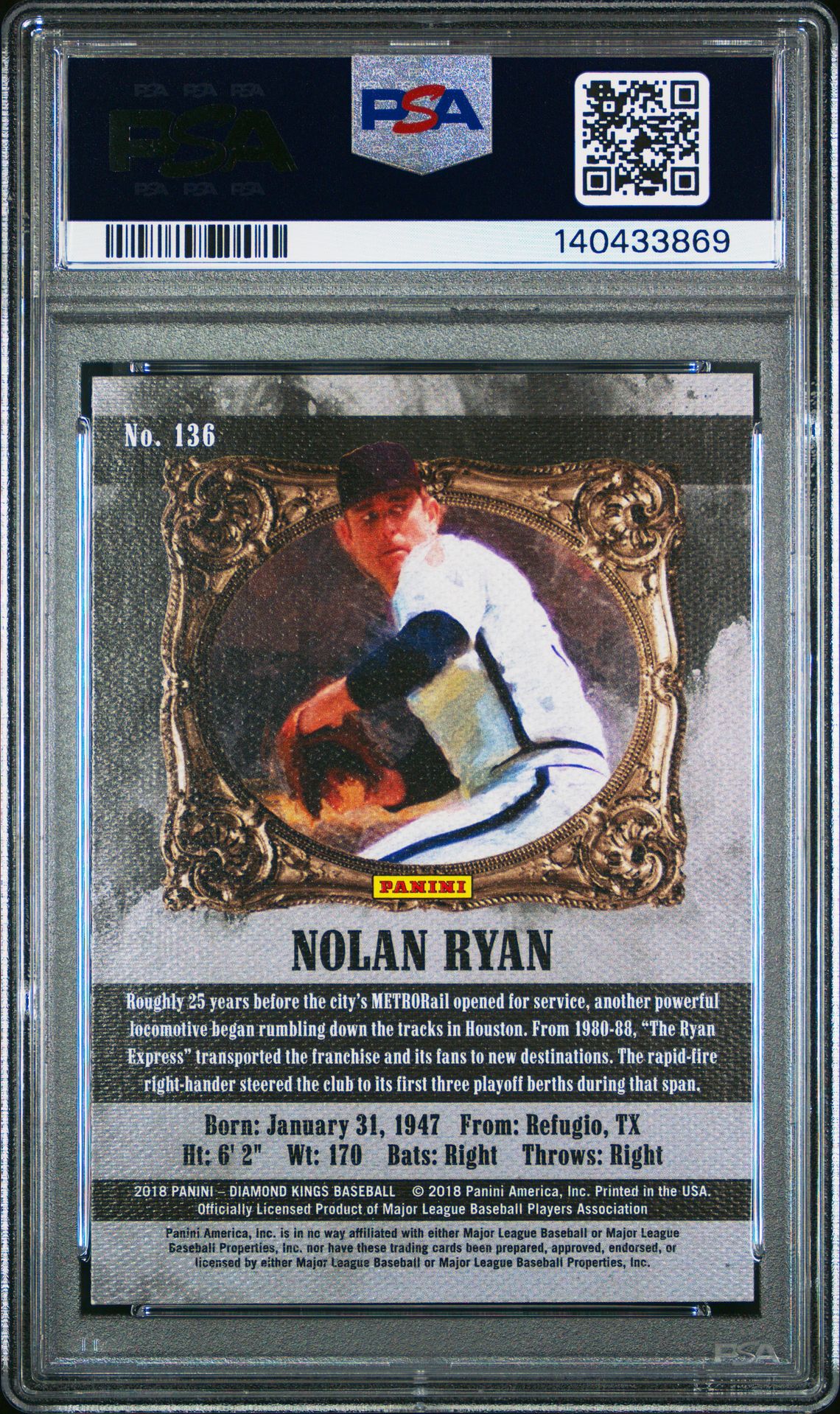 2018 Panini Diamond Kings Nolan Ryan #136 (The Ryan Express) Mint 9 back