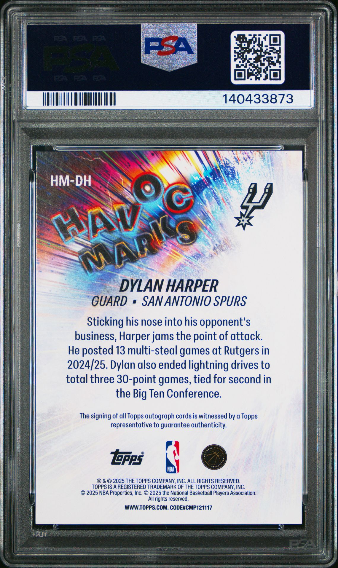 2025 Topps Havoc Marks Dylan Harper #Hm-Dh Gem Mt 10 back