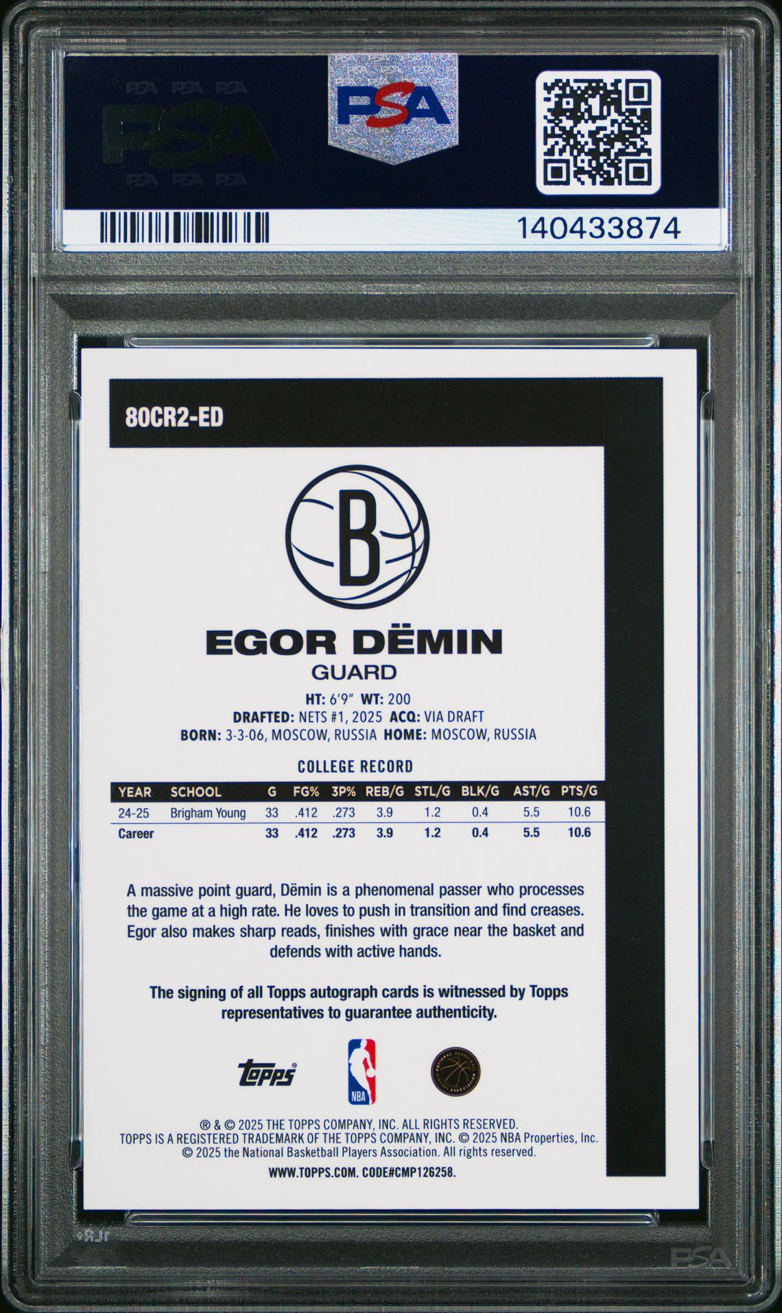 2025 Topps Silver Pack 1980-81 Topps Chrome Basketball Rookie Autographs Egor Demin #Ed Gem Mt 10 back