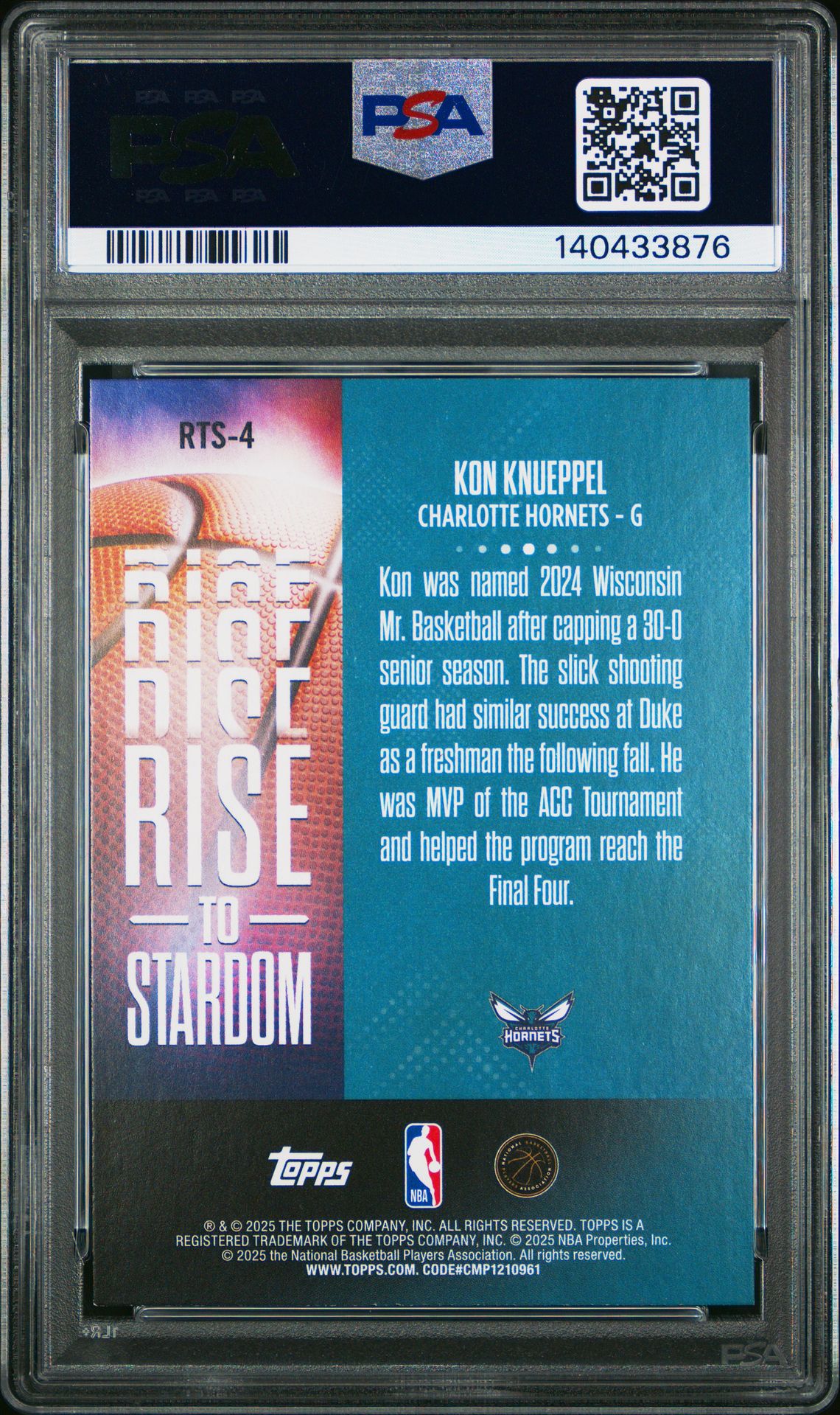 2025 Topps Rise To Stardom Kon Knueppel #Rts-4 (Rise To Stardom-Prp Rnbw) Mint 9 back