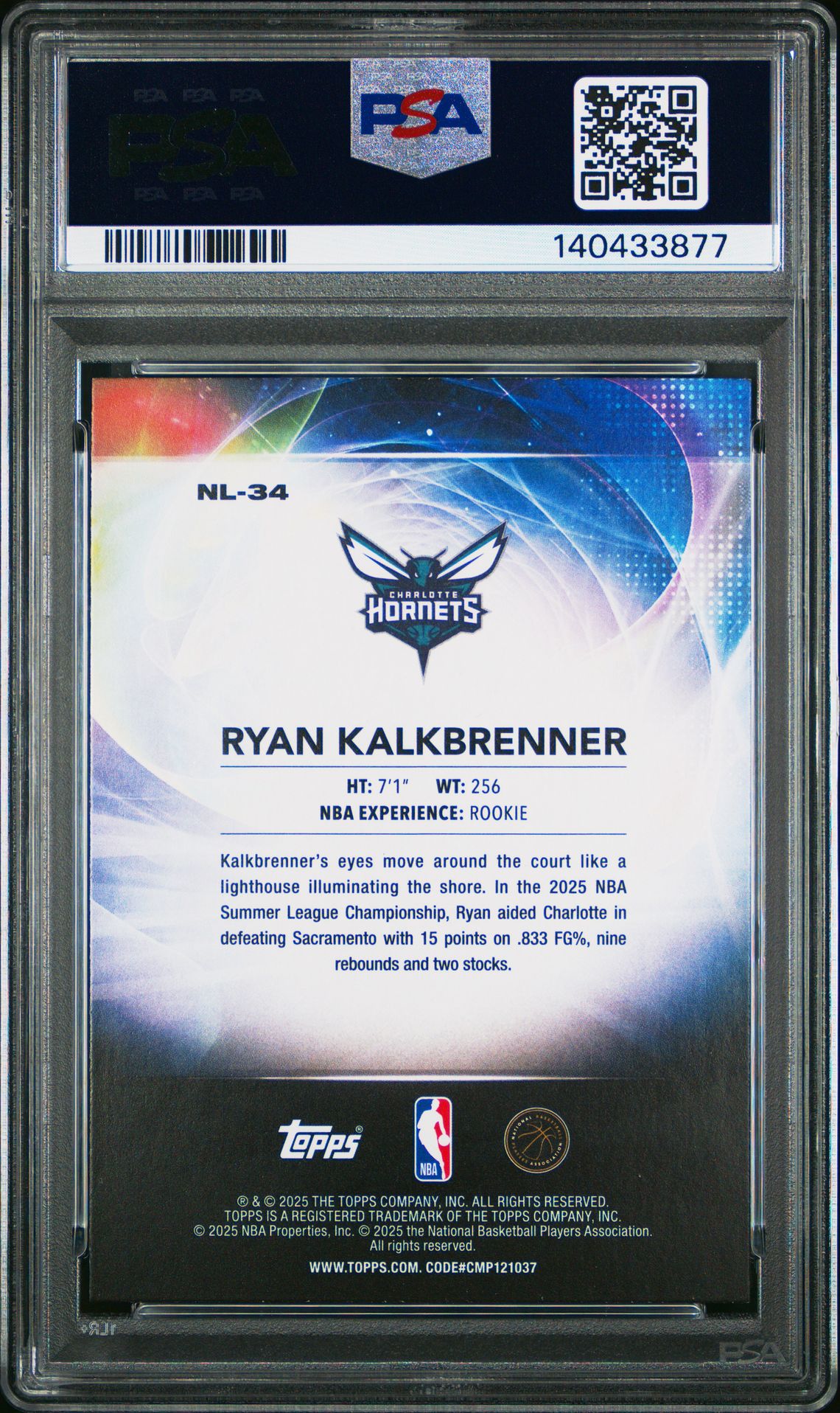 2025 Topps No Limit Ryan Kalkbrenner #Nl-34 (No Limit-Purple Rainbow) Gem Mt 10 back