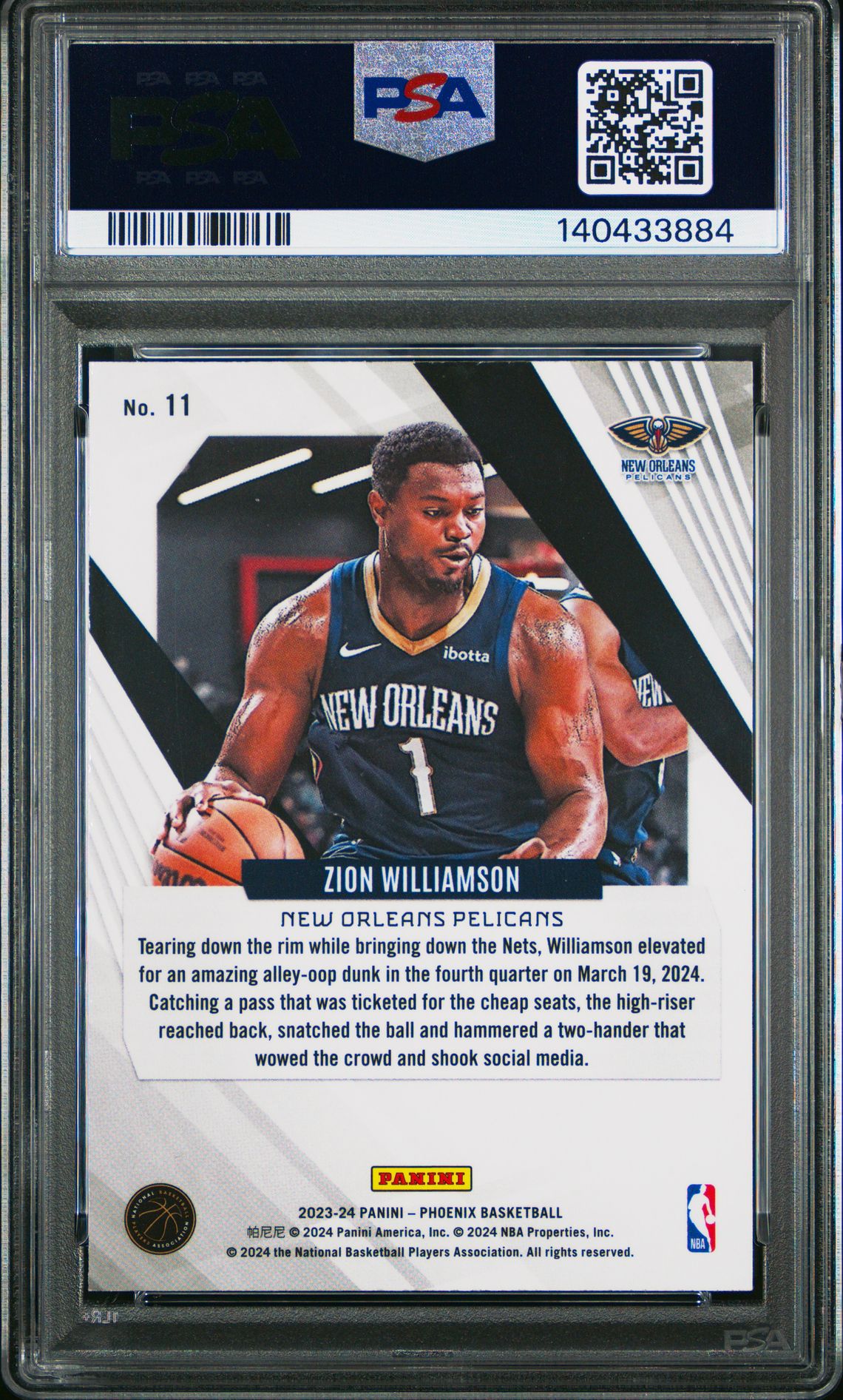 2023 Panini Phoenix Zion Williamson #11 (Dream Weaver) Gem Mt 10 back