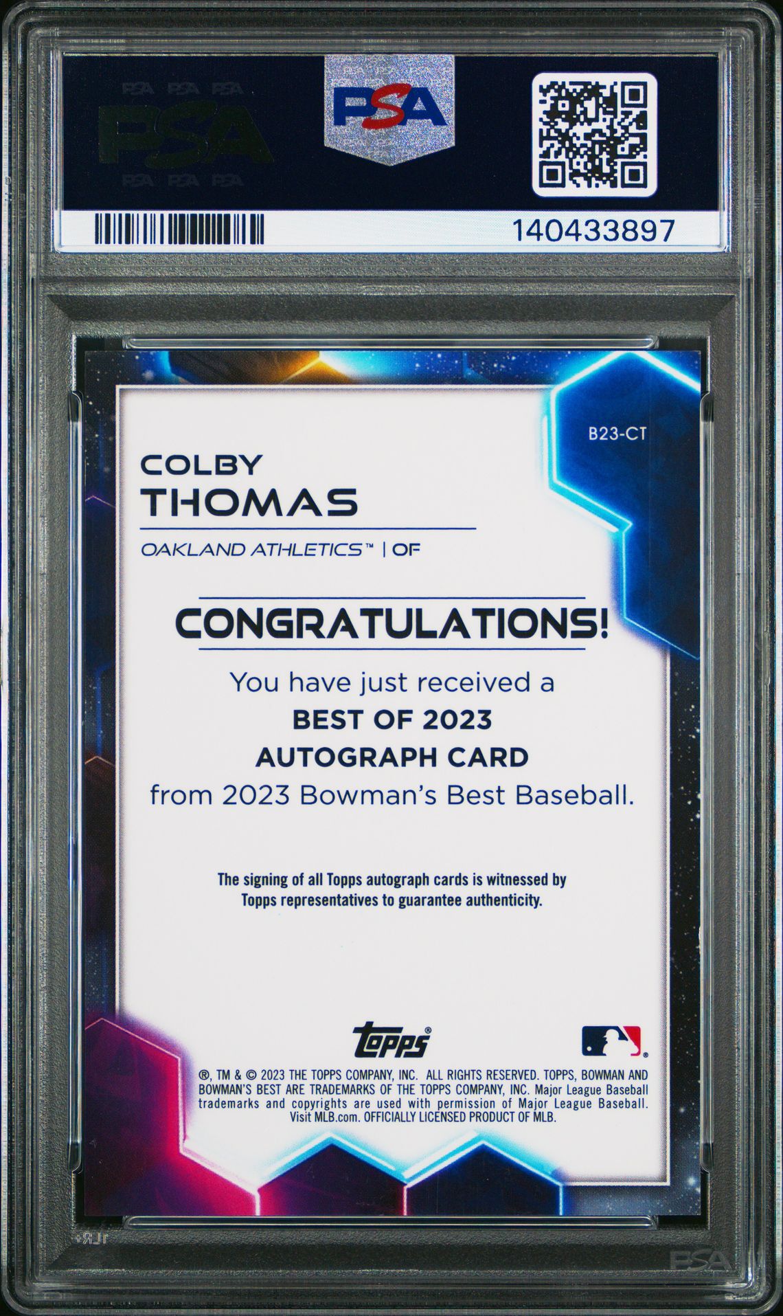 2023 Bowman's Best Best Of 2023 Autographs Colby Thomas #B23Ct (Best Of 2023 Auto-Green Ref) Mint 9 back