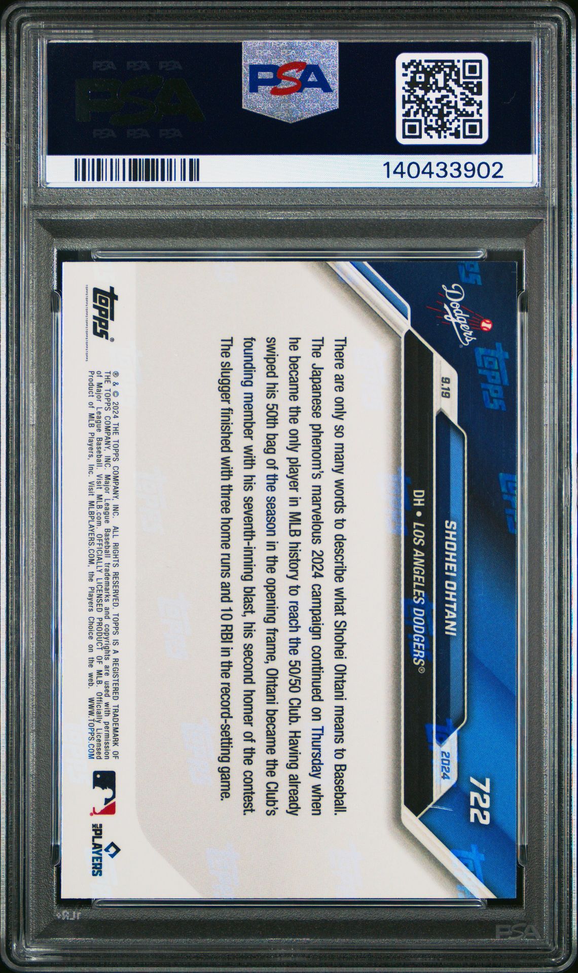 2024 Topps Now Shohei Ohtani #722 Gem Mt 10 back