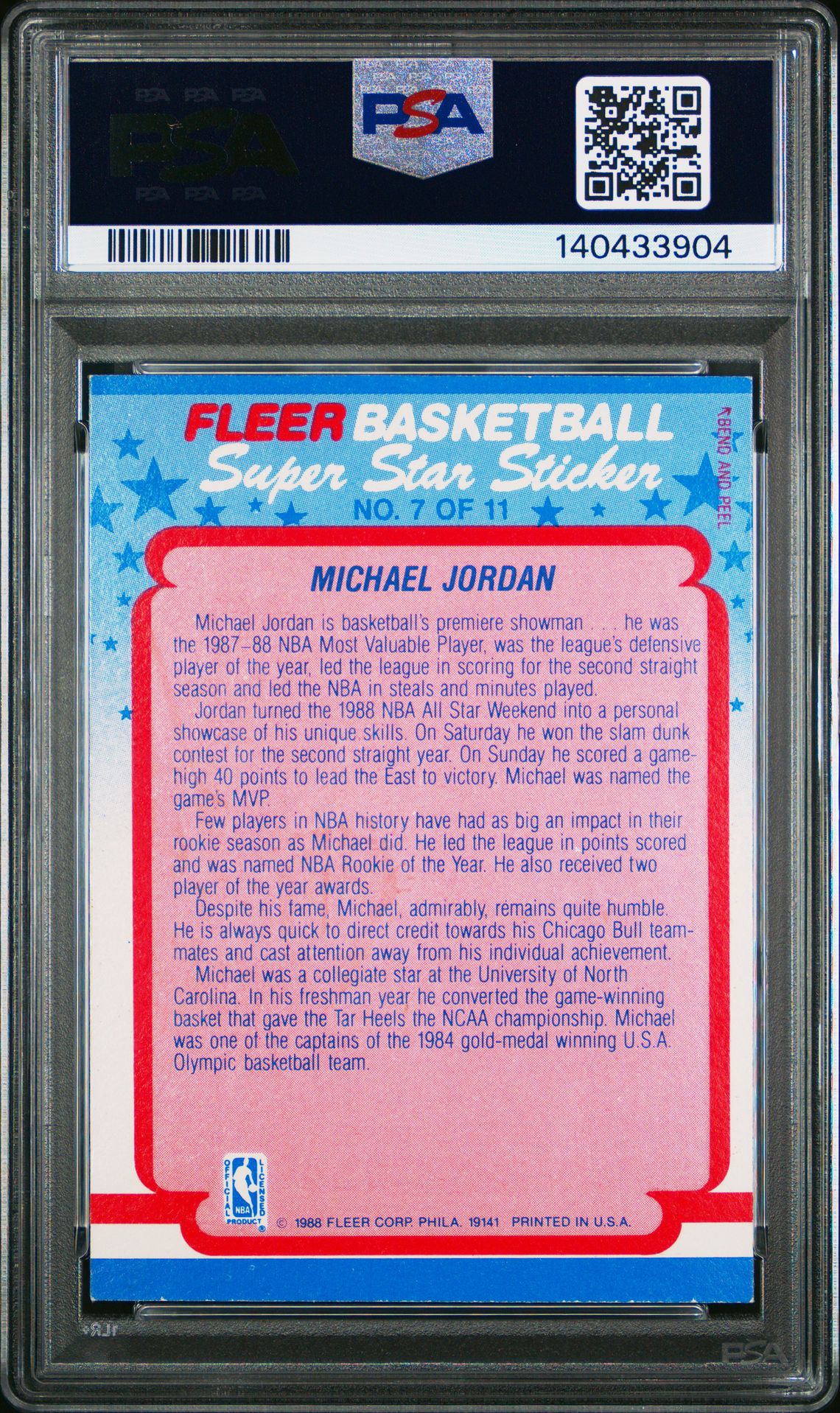 1988 Fleer Sticker Michael Jordan #7 Vg-Ex 4 back