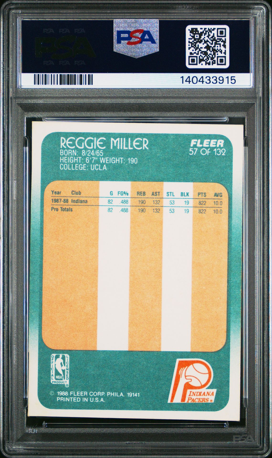 1988 Fleer Reggie Miller #57 Nm 7 back