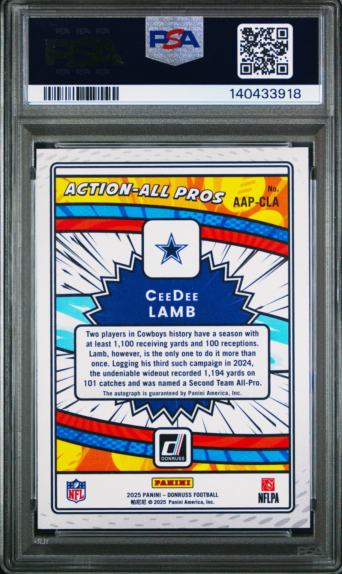 2025 Panini Donruss Action All-Pros Ceedee Lamb #Aap-Cla (Action All-Pros-Autograph) Gem Mt 10 back
