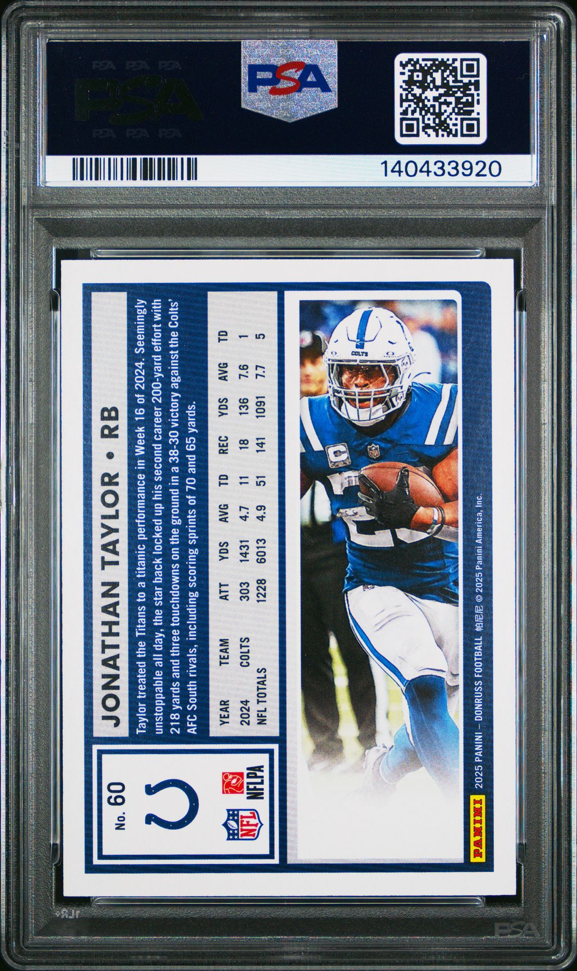 2025 Panini Donruss Jonathan Taylor #60 (Season Stat Line) Gem Mt 10 back