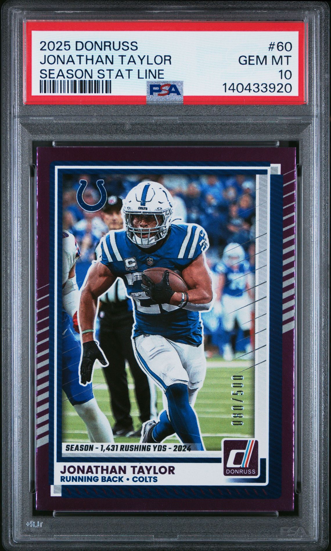 2025 Panini Donruss Jonathan Taylor #60 (Season Stat Line) Gem Mt 10 front