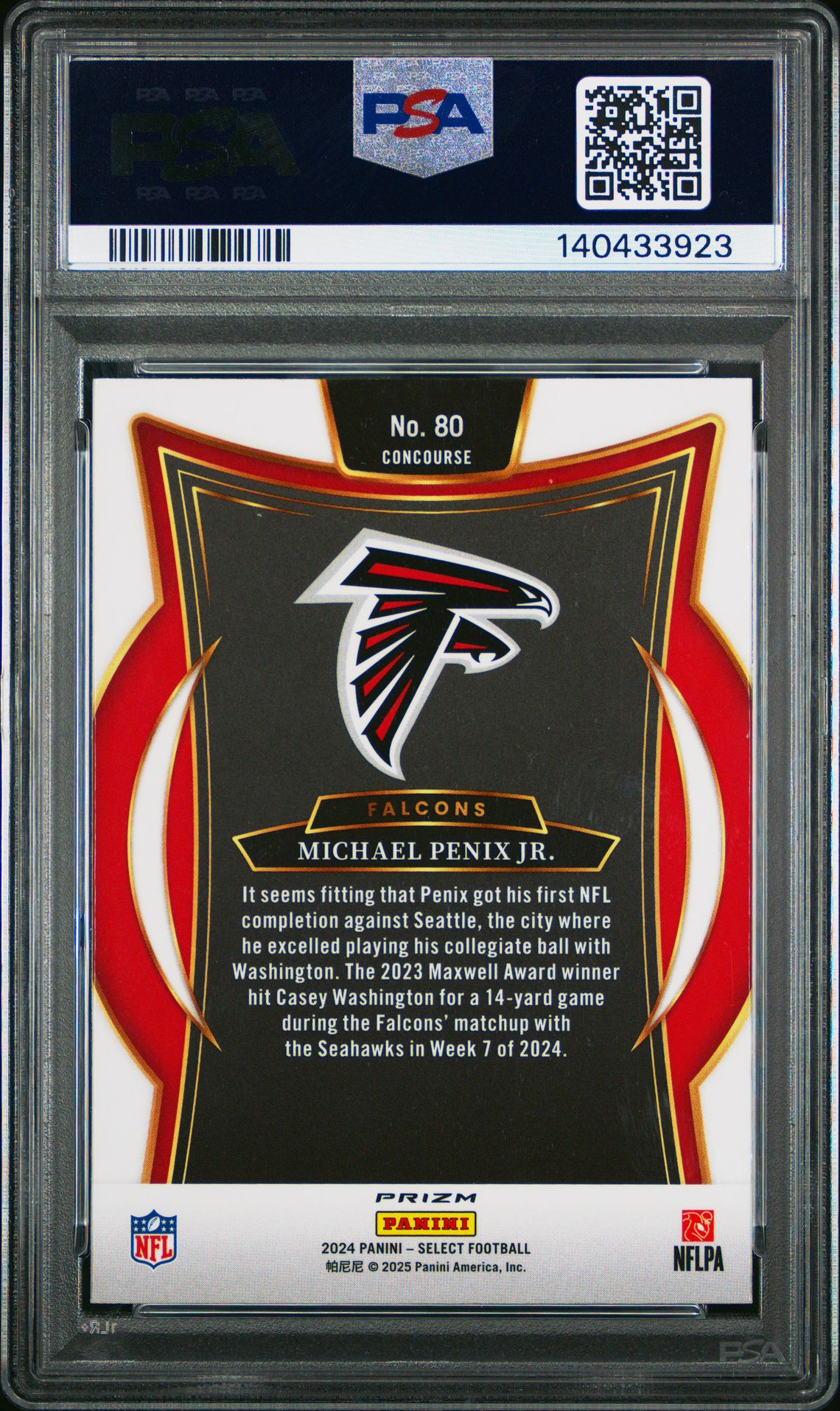 2024 Panini Select Michael Penix Jr. #80 (Green & Yellow Shock) Mint 9 back