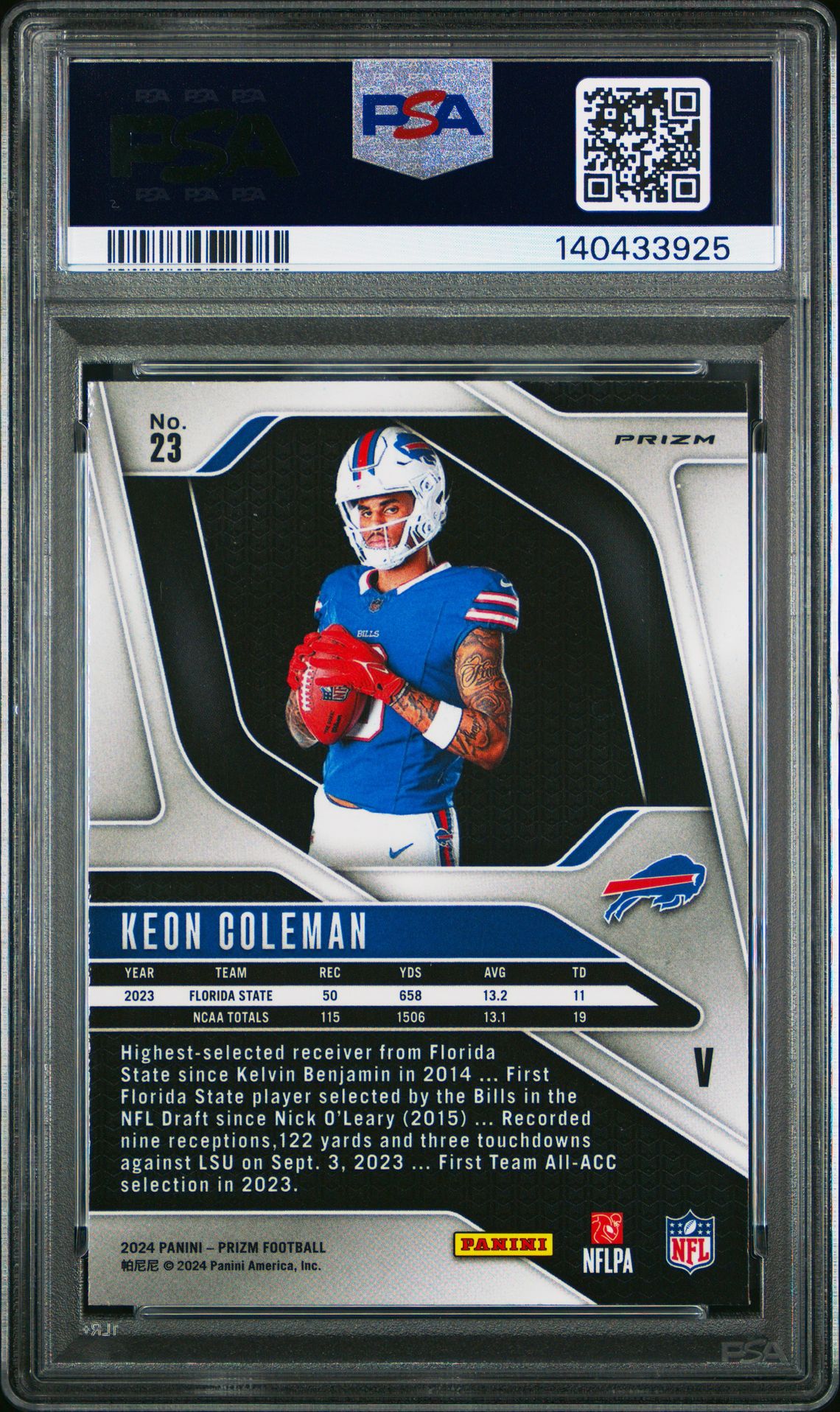 2024 Panini Prizm Rookie Variation Keon Coleman #23 Gem Mt 10 back