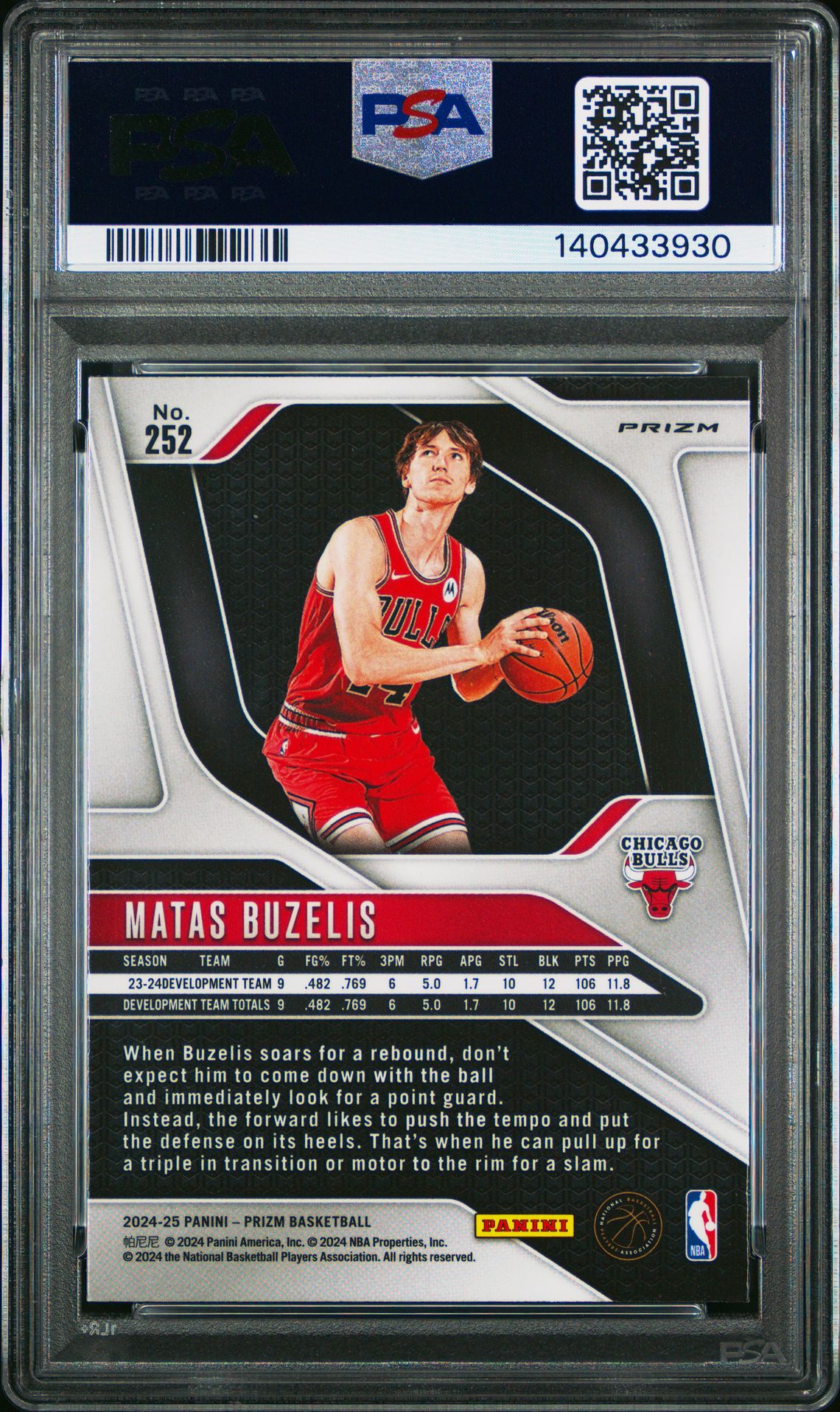 2024 Panini Prizm Matas Buzelis #252 (Silver Prizm) Nm-Mt 8 back