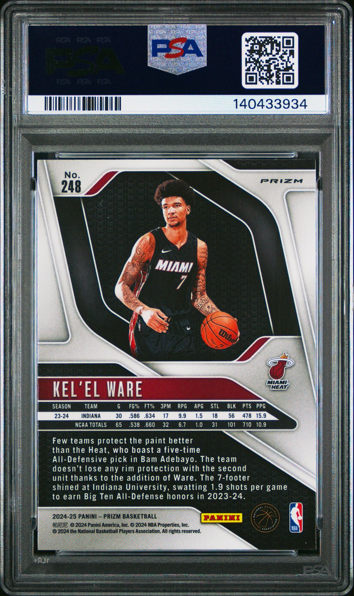 2024 Panini Prizm Kel'el Ware #248 (Silver Prizm) Mint 9 back