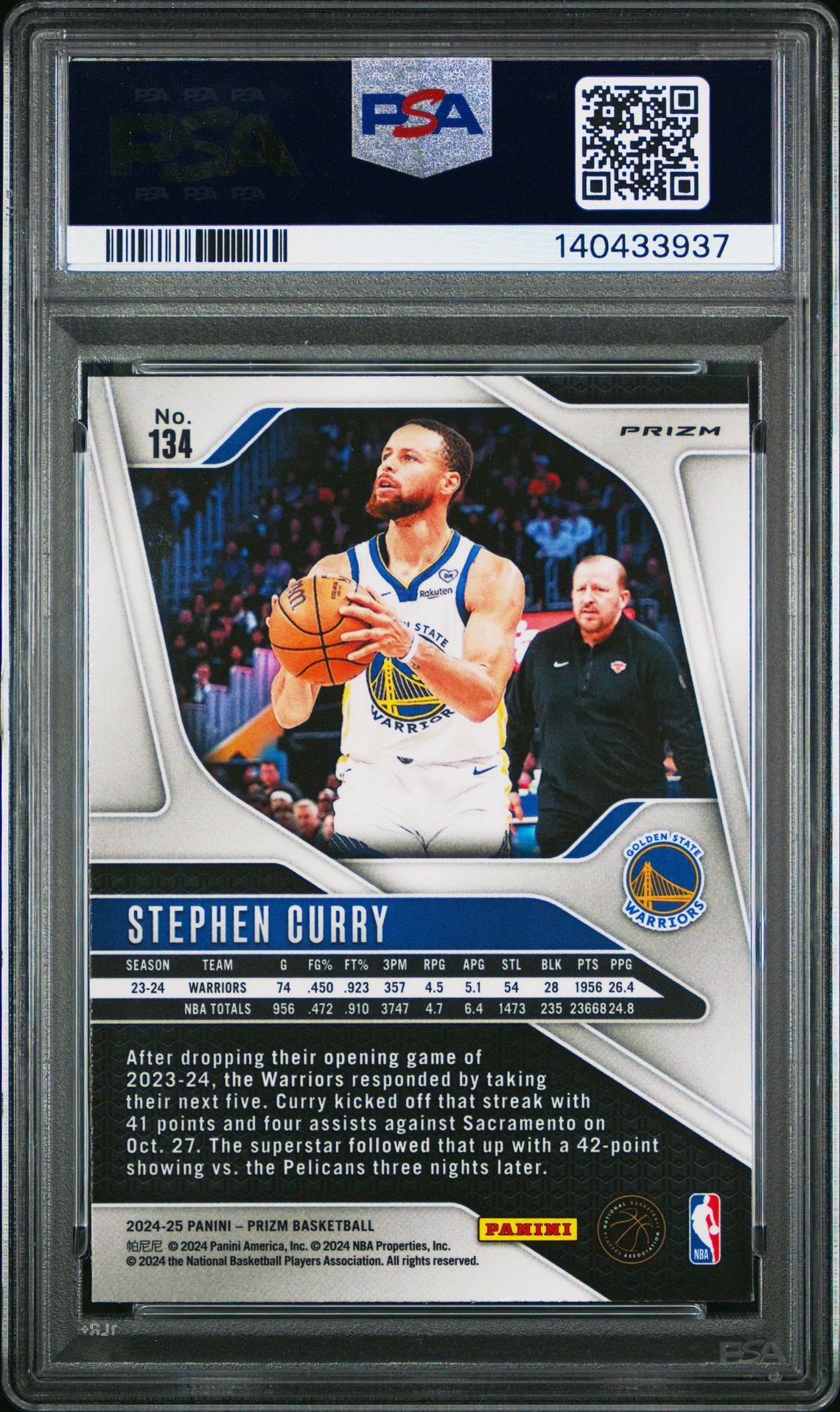 2024 Panini Prizm Stephen Curry #134 (Green Prizm) Mint 9 back