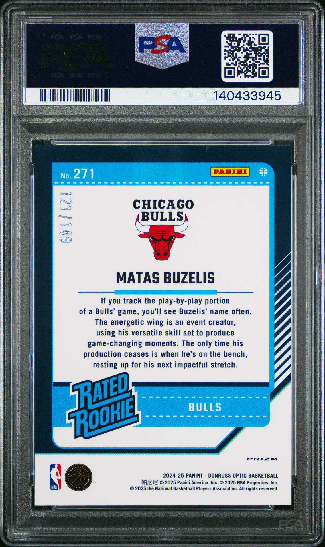 2024 Panini Donruss Optic Matas Buzelis #271 (Red Seismic) Mint 9 back