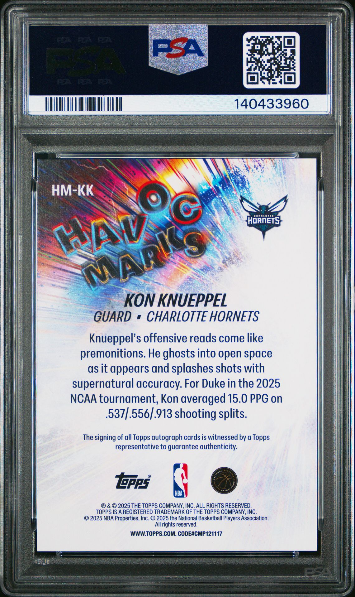 2025 Topps Havoc Marks Kon Knueppel #Hm-Kk Gem Mt 10 back