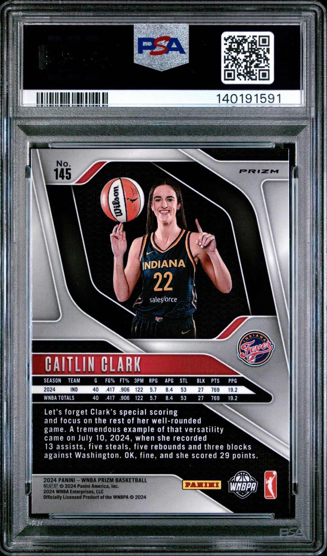 2024 Panini Prizm Wnba Caitlin Clark #145 (Green Prizm) Mint 9 back
