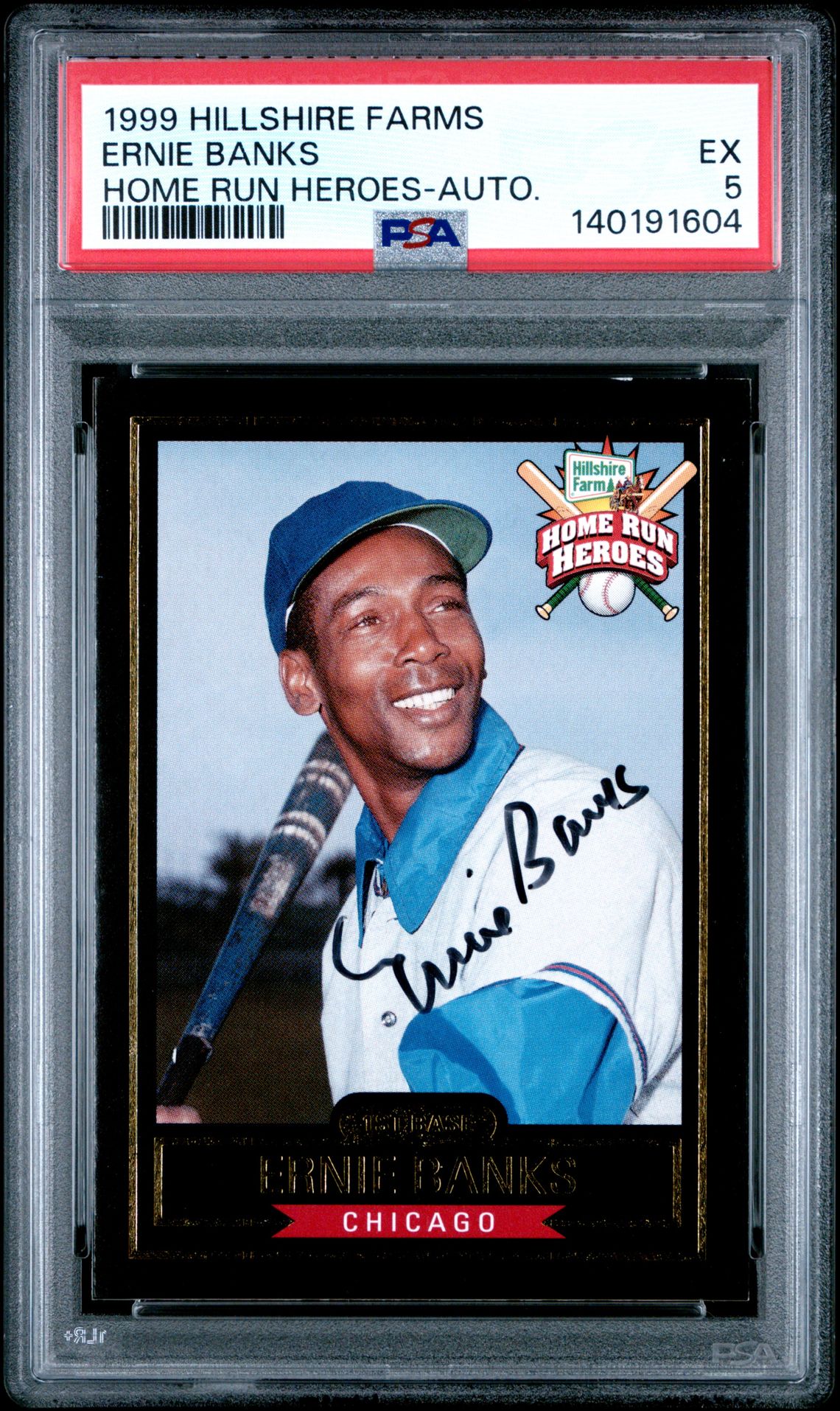 1999 Hillshire Farms Home Run Heroes Ernie Banks (Home Run Heroes-Auto.) Ex 5 front