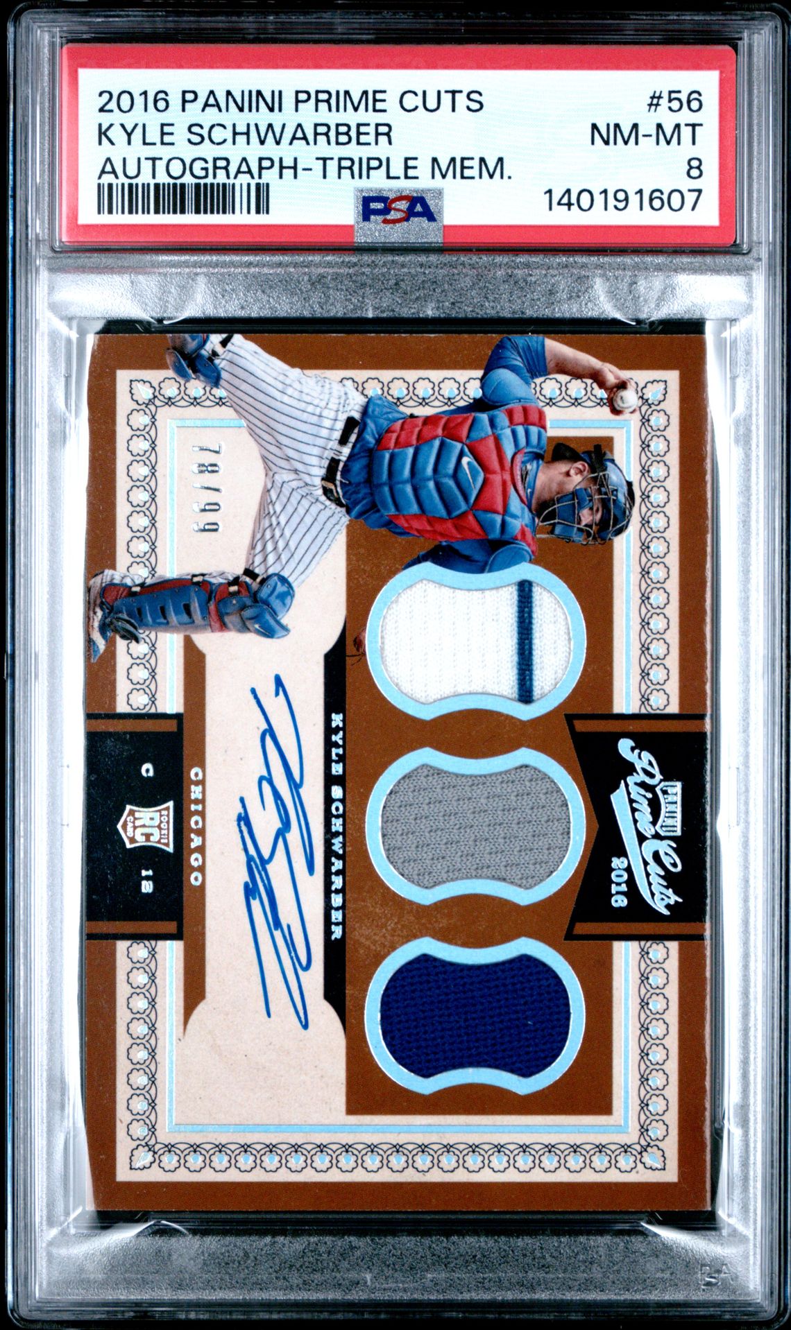 2016 Panini Prime Cuts Kyle Schwarber #56 (Autograph-Triple Mem.) Nm-Mt 8 front