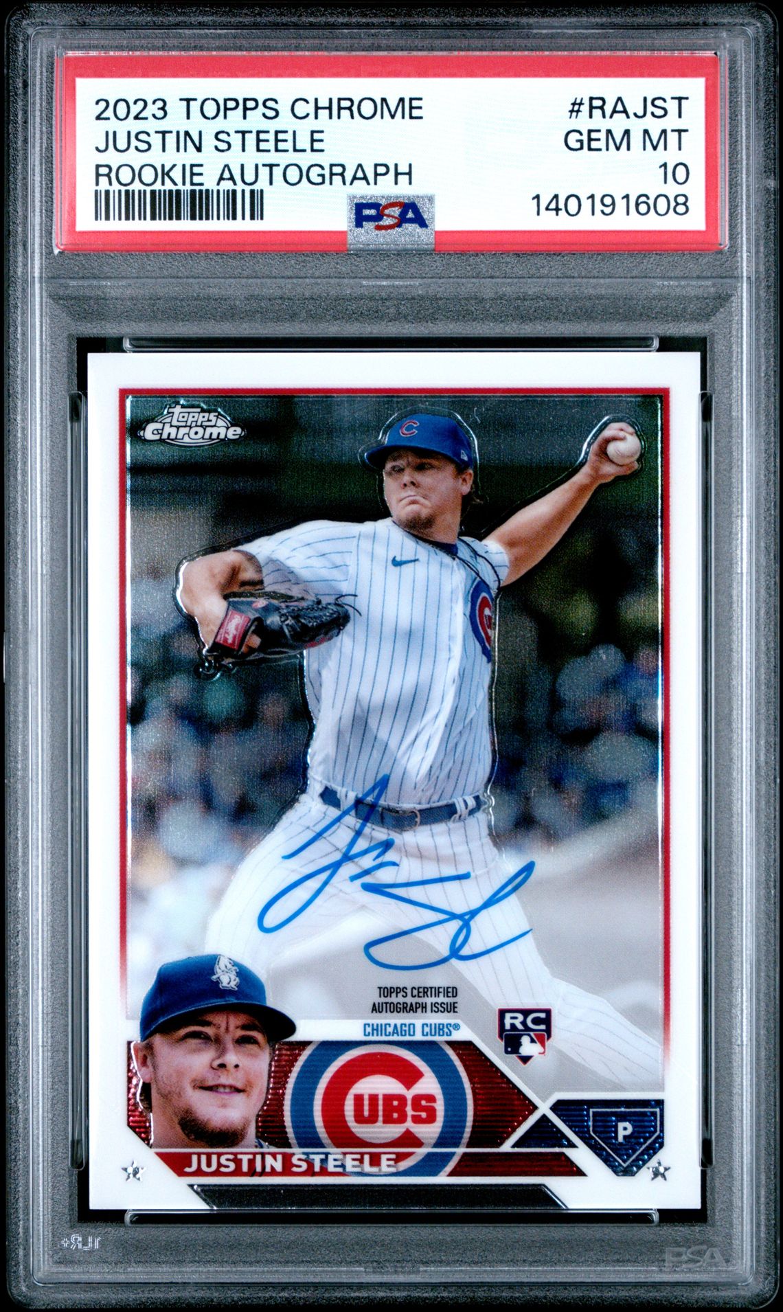 2023 Topps Chrome Rookie Autograph Justin Steele #Rajst Gem Mt 10 front