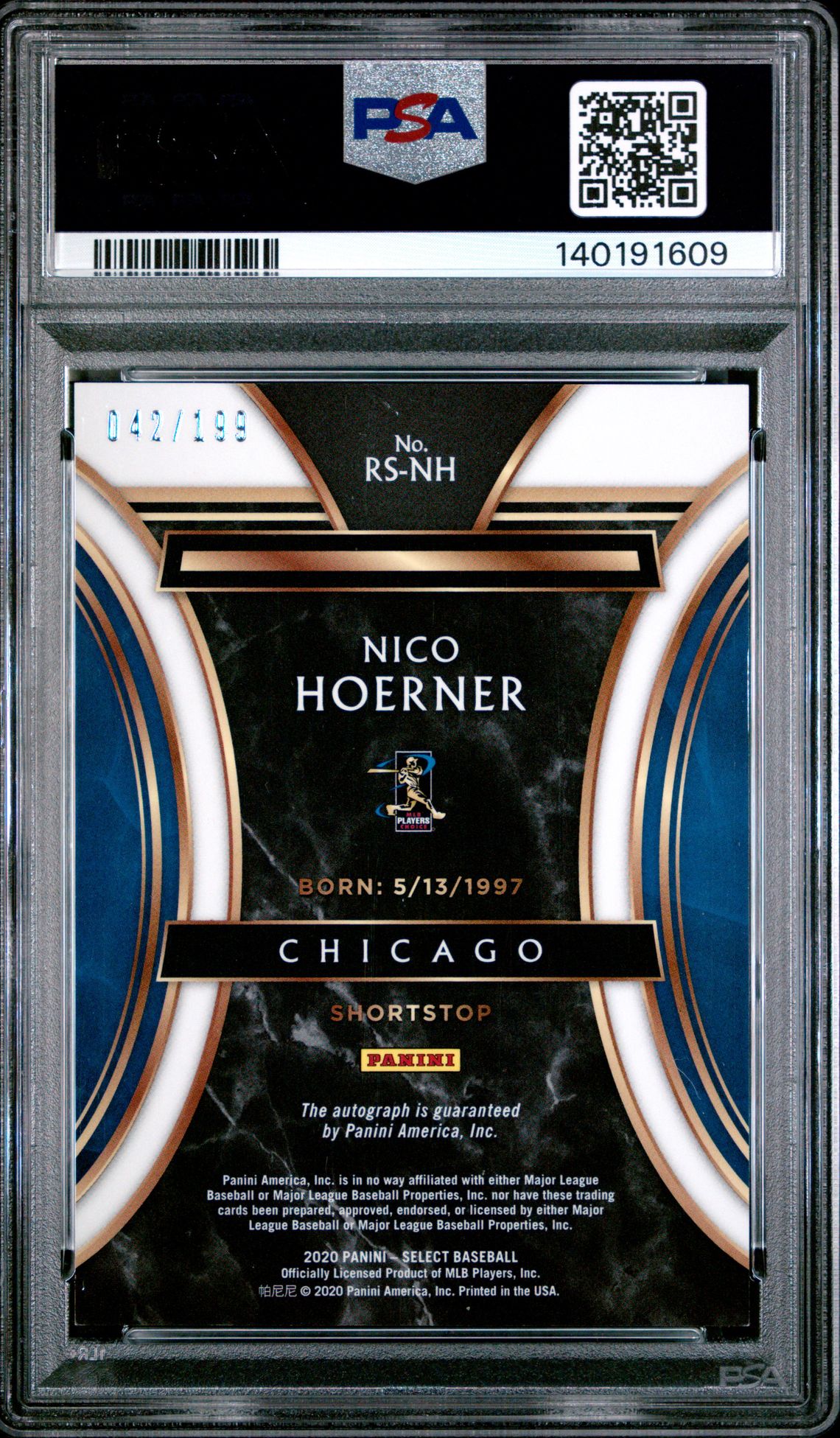 2020 Panini Select Rookie Signatures Nico Hoerner #Rsnh (Rookie Signatures) Ex 5 back