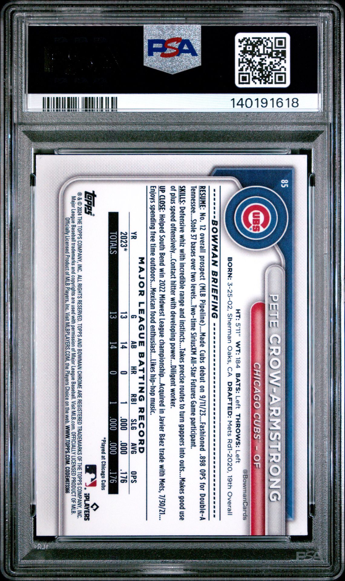 2024 Bowman Mega Box Chrome Pete Crow-Armstrong #85 Gem Mt 10 back