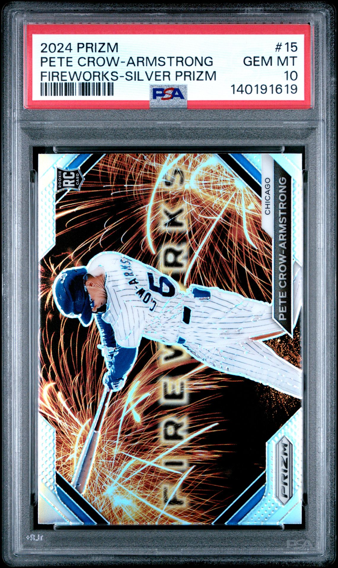 2024 Panini Prizm Fireworks Pete Crow-Armstrong #15 (Fireworks-Silver Prizm) Gem Mt 10 front