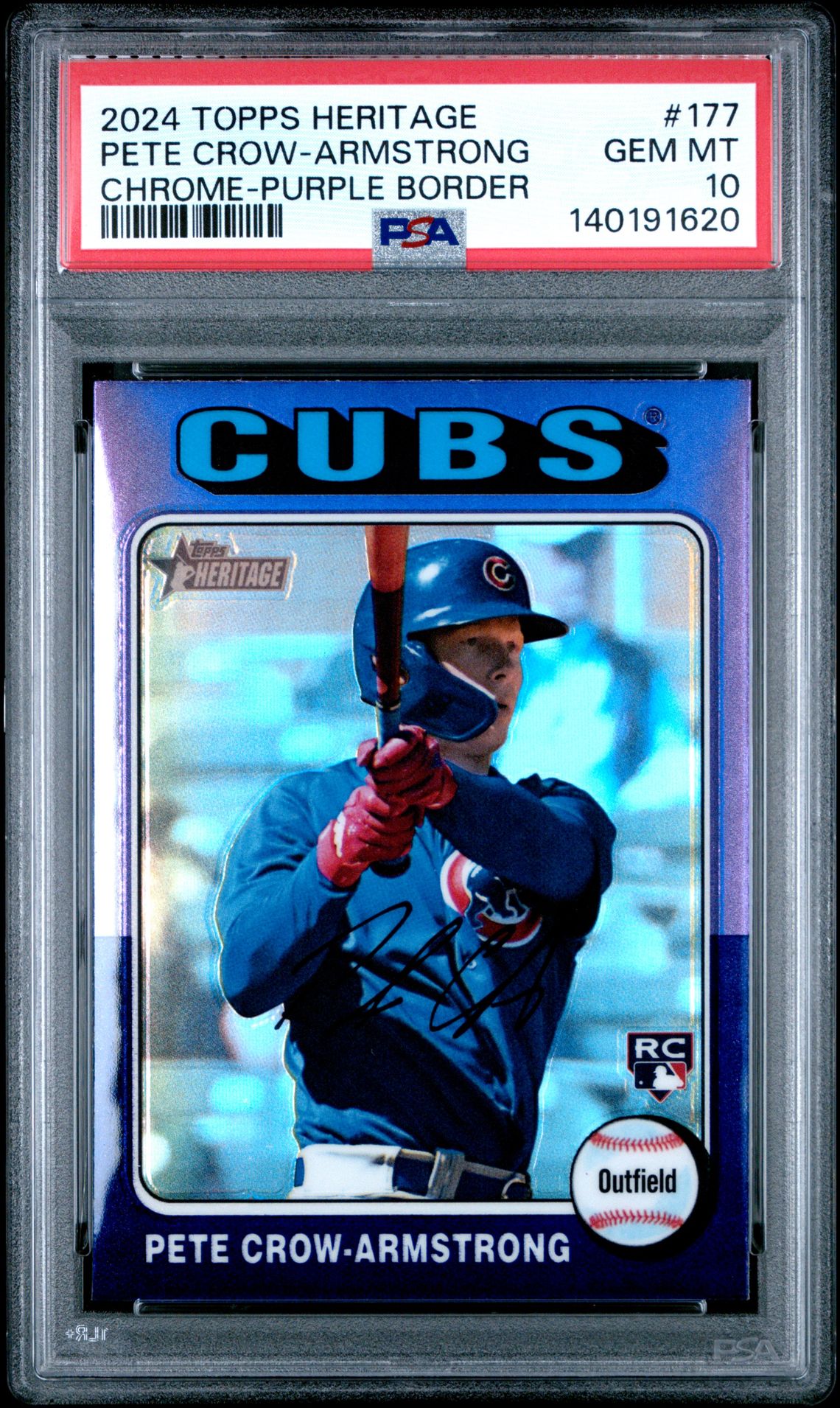 2024 Topps Heritage Pete Crow-Armstrong #177 (Chrome-Purple Border) Gem Mt 10 front