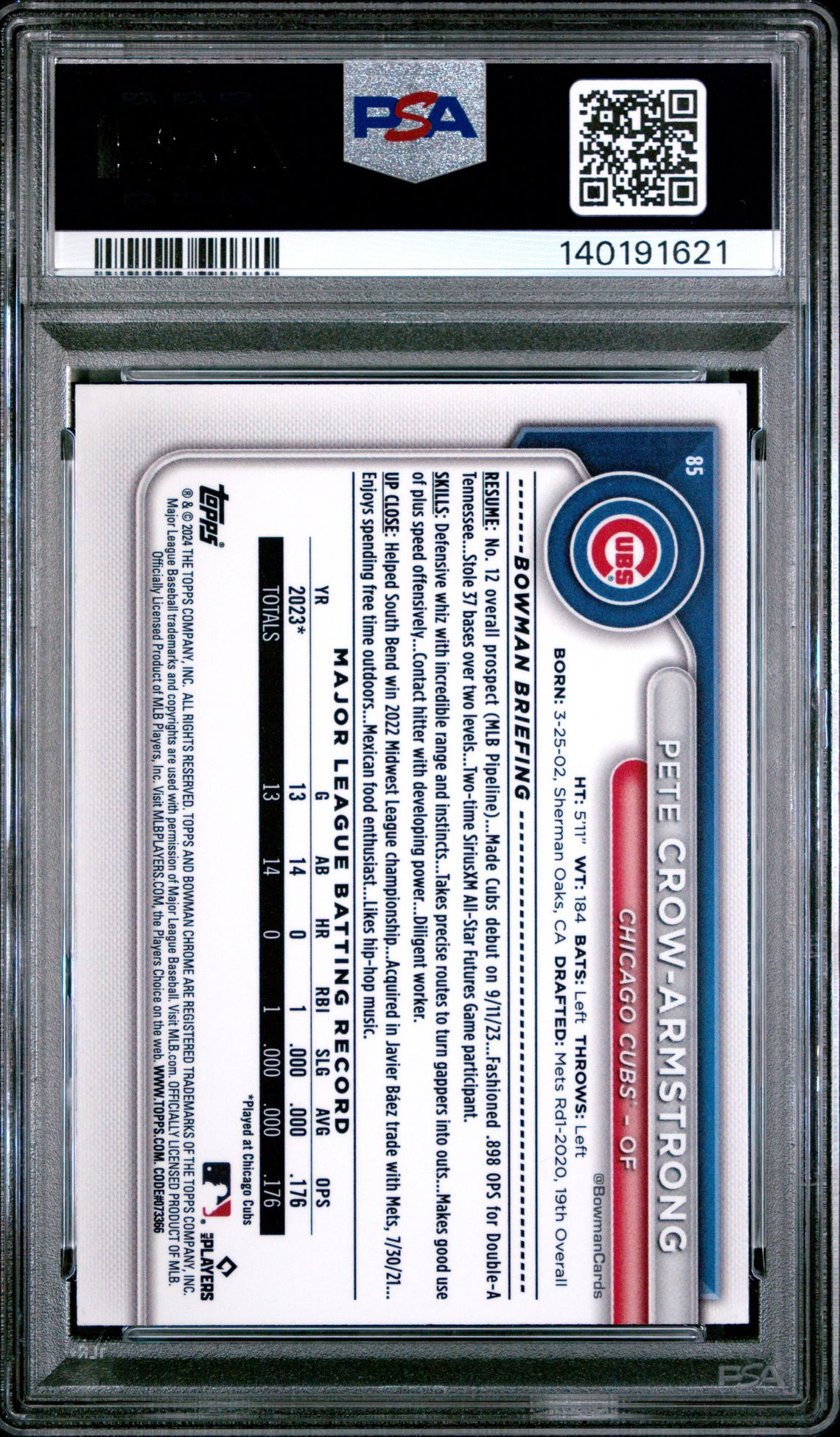 2024 Bowman Mega Box Chrome Pete Crow-Armstrong #85 Nm 7 back