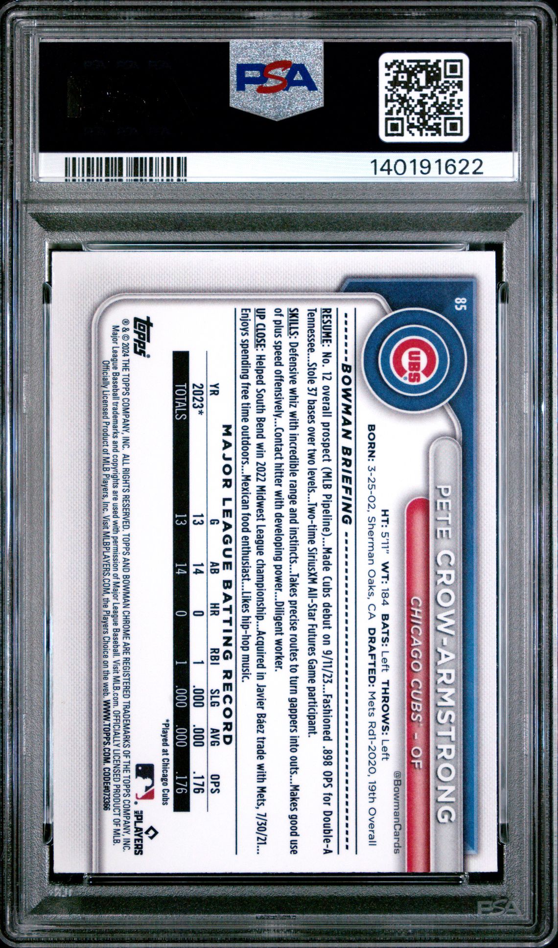 2024 Bowman Mega Box Chrome Pete Crow-Armstrong #85 Mint 9 back