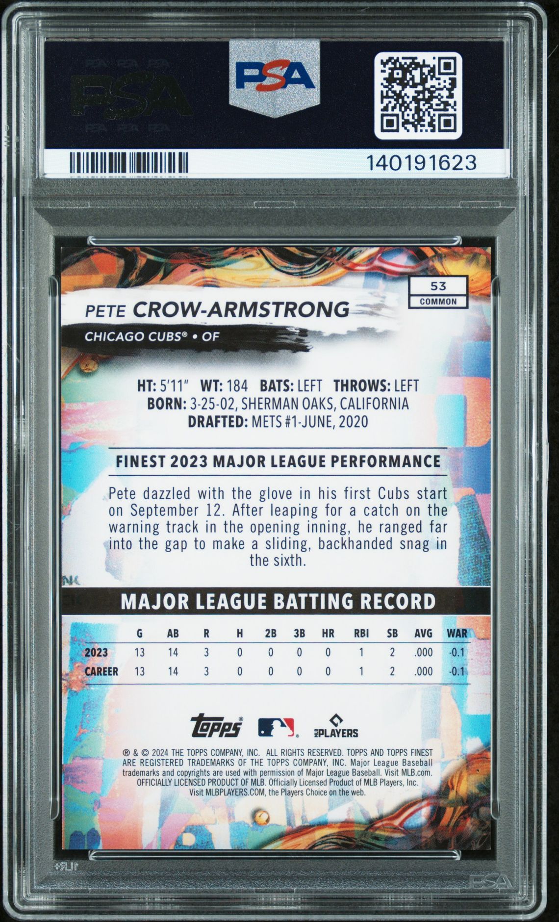 2024 Topps Finest Pete Crow-Armstrong #53 (Purple Refractor) Mint 9 back