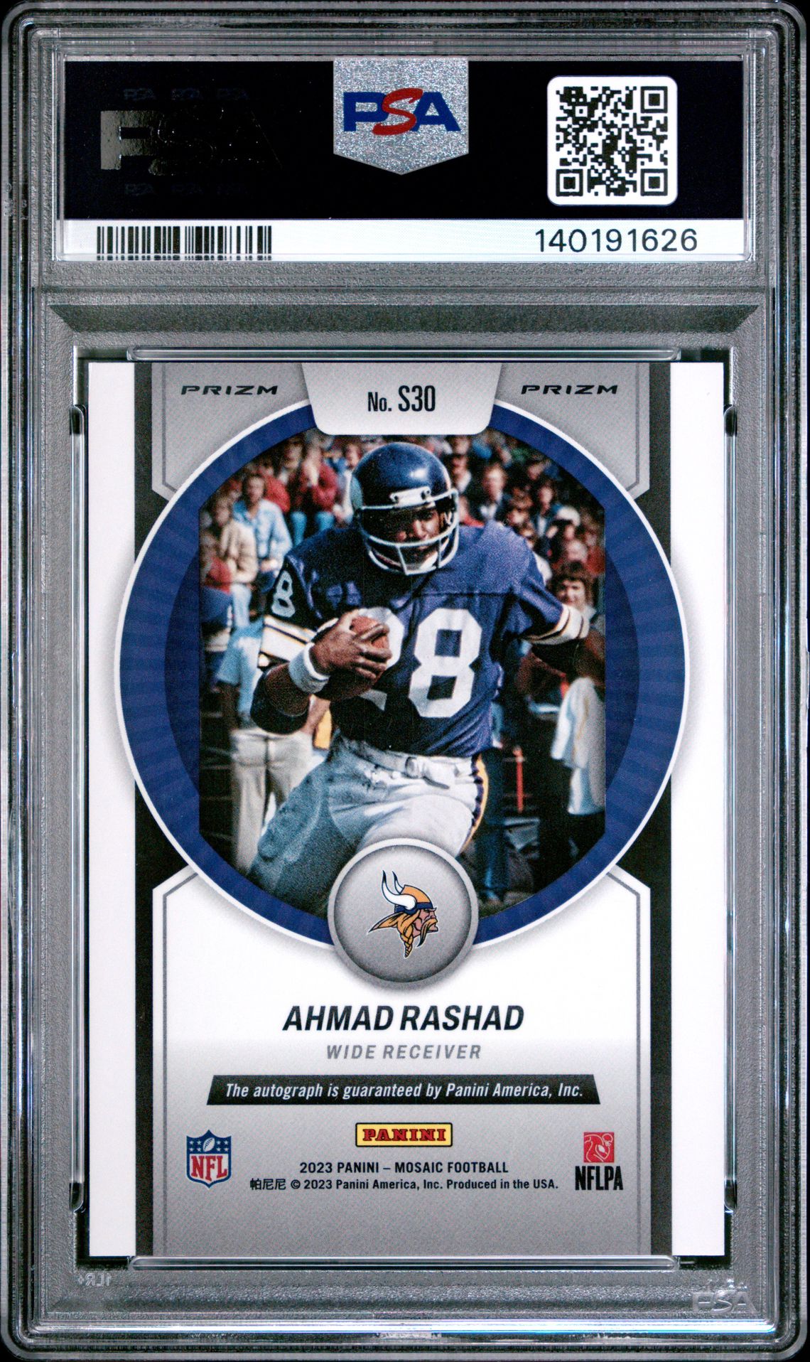 2023 Panini Mosaic Scripts Ahmad Rashad #S30 (Scripts-No Huddle Blue) Mint 9 back