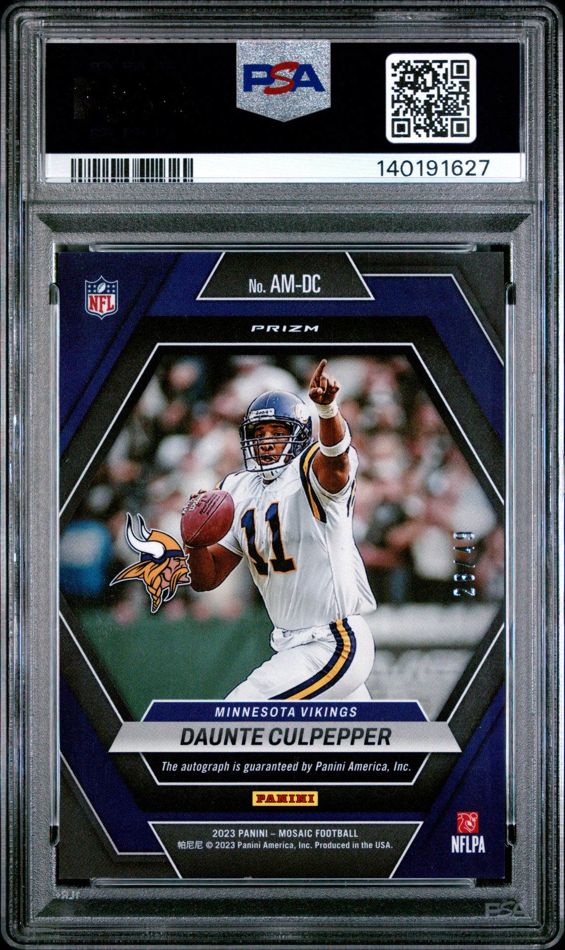 2023 Panini Mosaic Autograph Mosaic Daunte Culpepper #Amdc (Autograph Mosaic-Purple) Nm-Mt 8 back