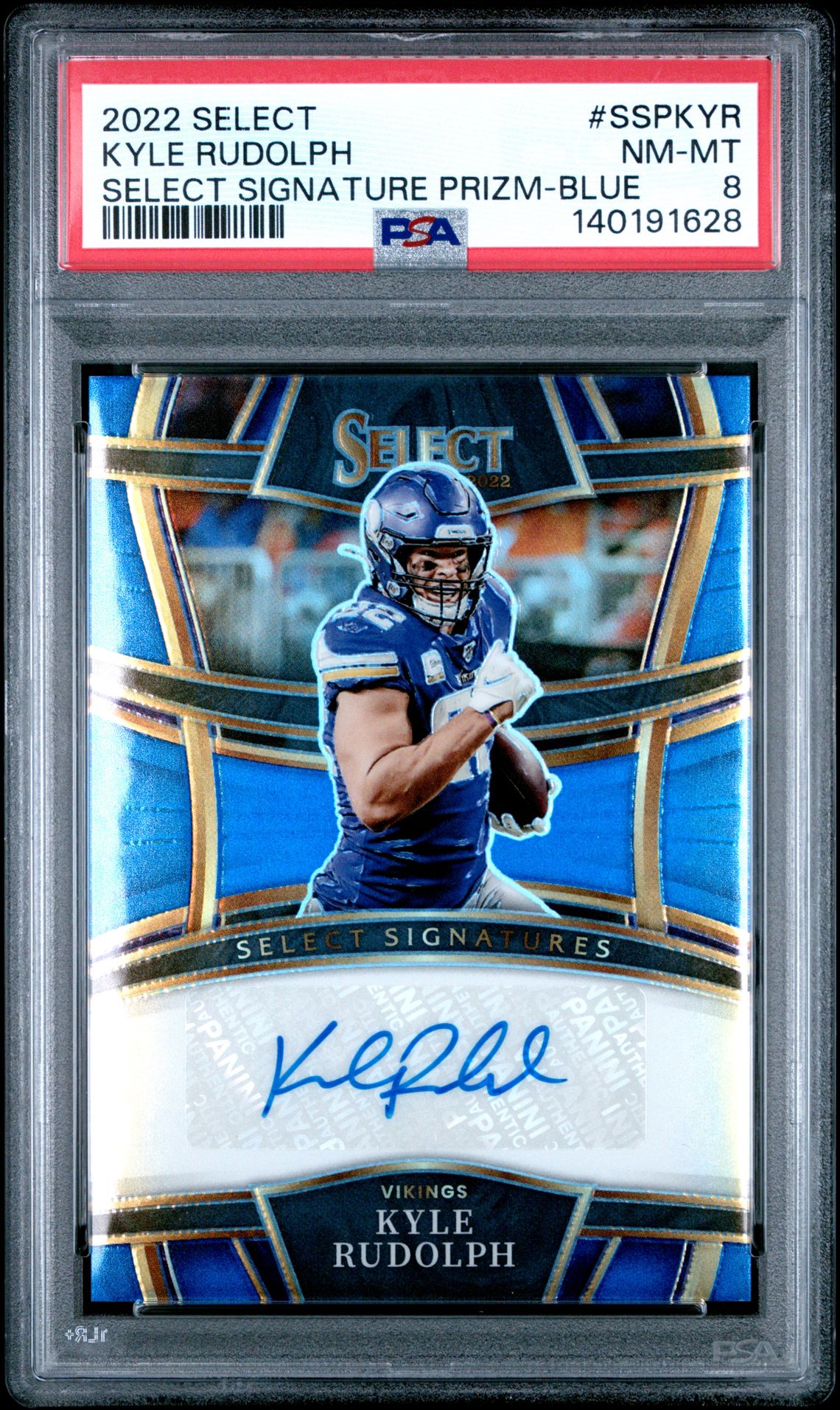 2022 Panini Select Select Signatures Prizm Kyle Rudolph #Sspkyr (Select Signature Prizm-Blue) Nm-Mt 8 front