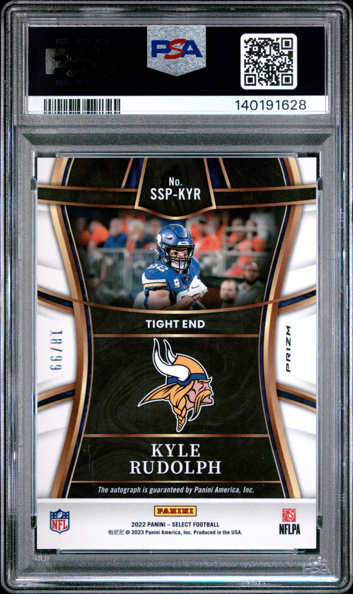 2022 Panini Select Select Signatures Prizm Kyle Rudolph #Sspkyr (Select Signature Prizm-Blue) Nm-Mt 8 back