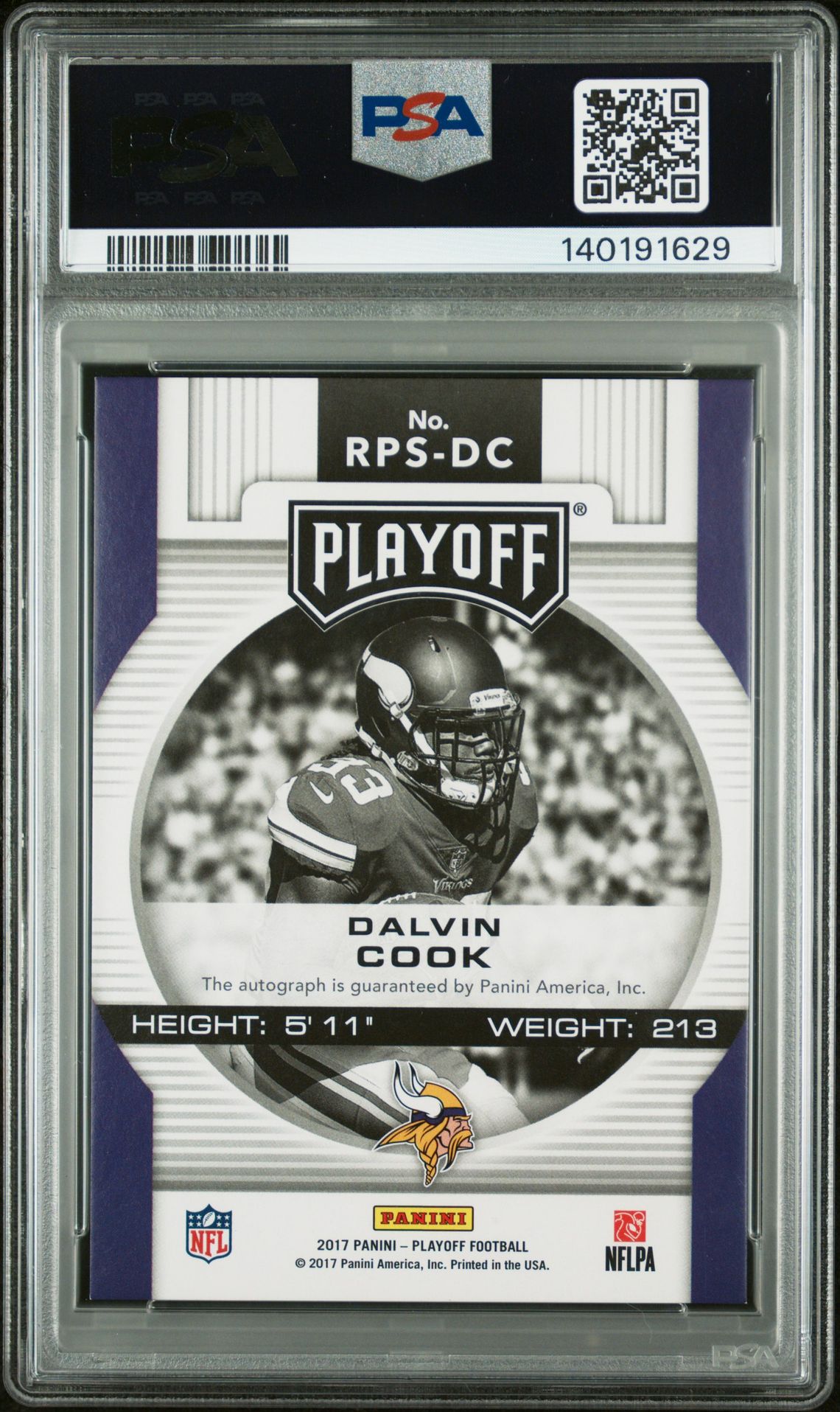 2017 Panini Playoff Rps Autograph Dalvin Cook #Rpsdc (Rps Autograph-Kickoff) Vg 3 back