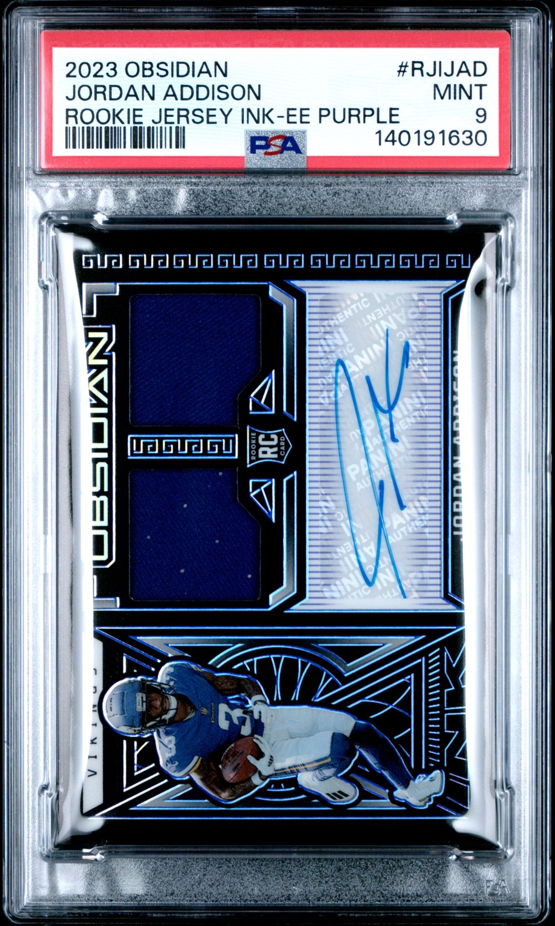 2023 Panini Obsidian Rookie Jersey Ink Jordan Addison #Rjijad (Rookie Jersey Ink-Ee Purple) Mint 9 front