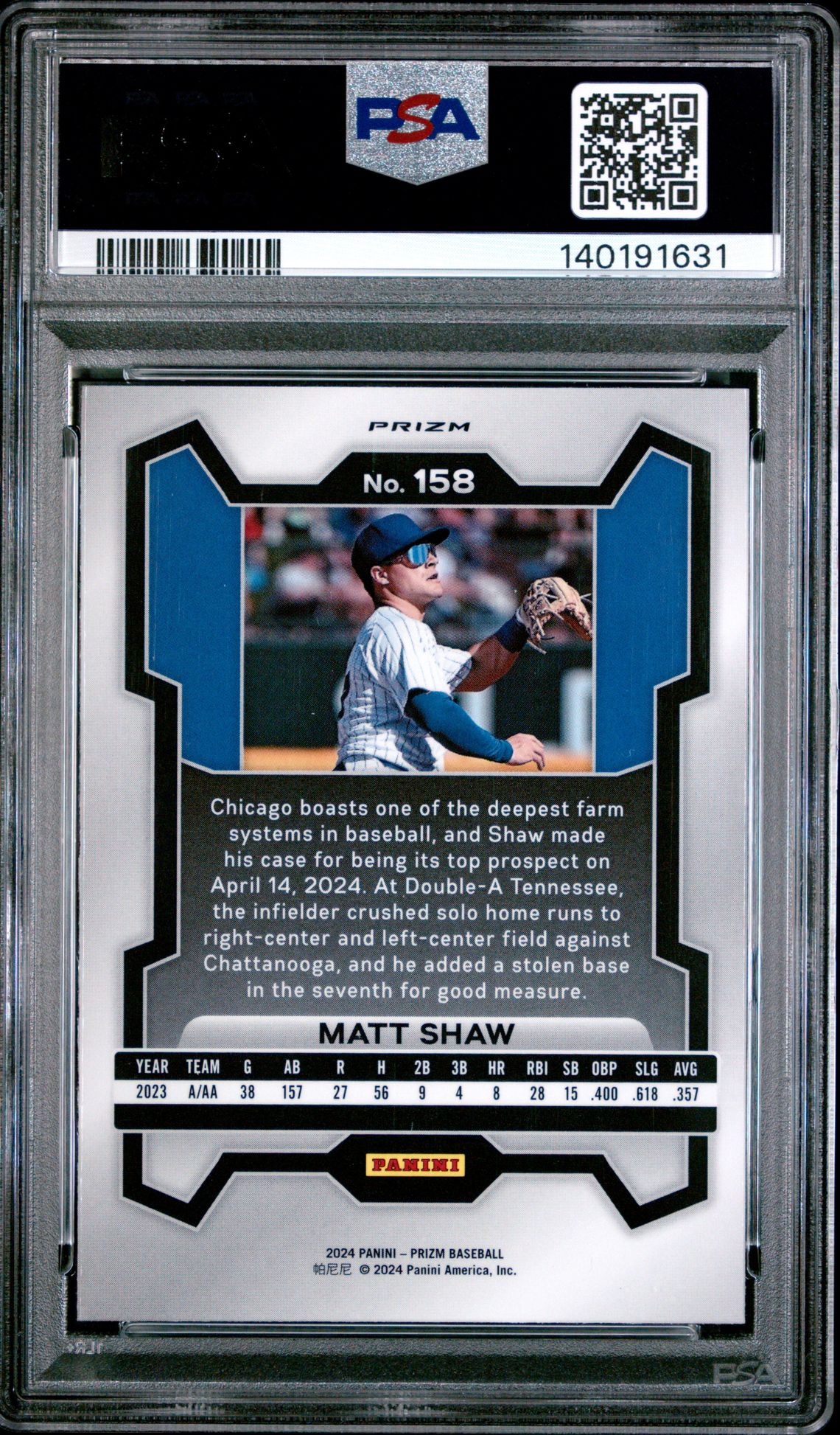 2024 Panini Prizm Matt Shaw #158 (Pink Ice) Gem Mt 10 back