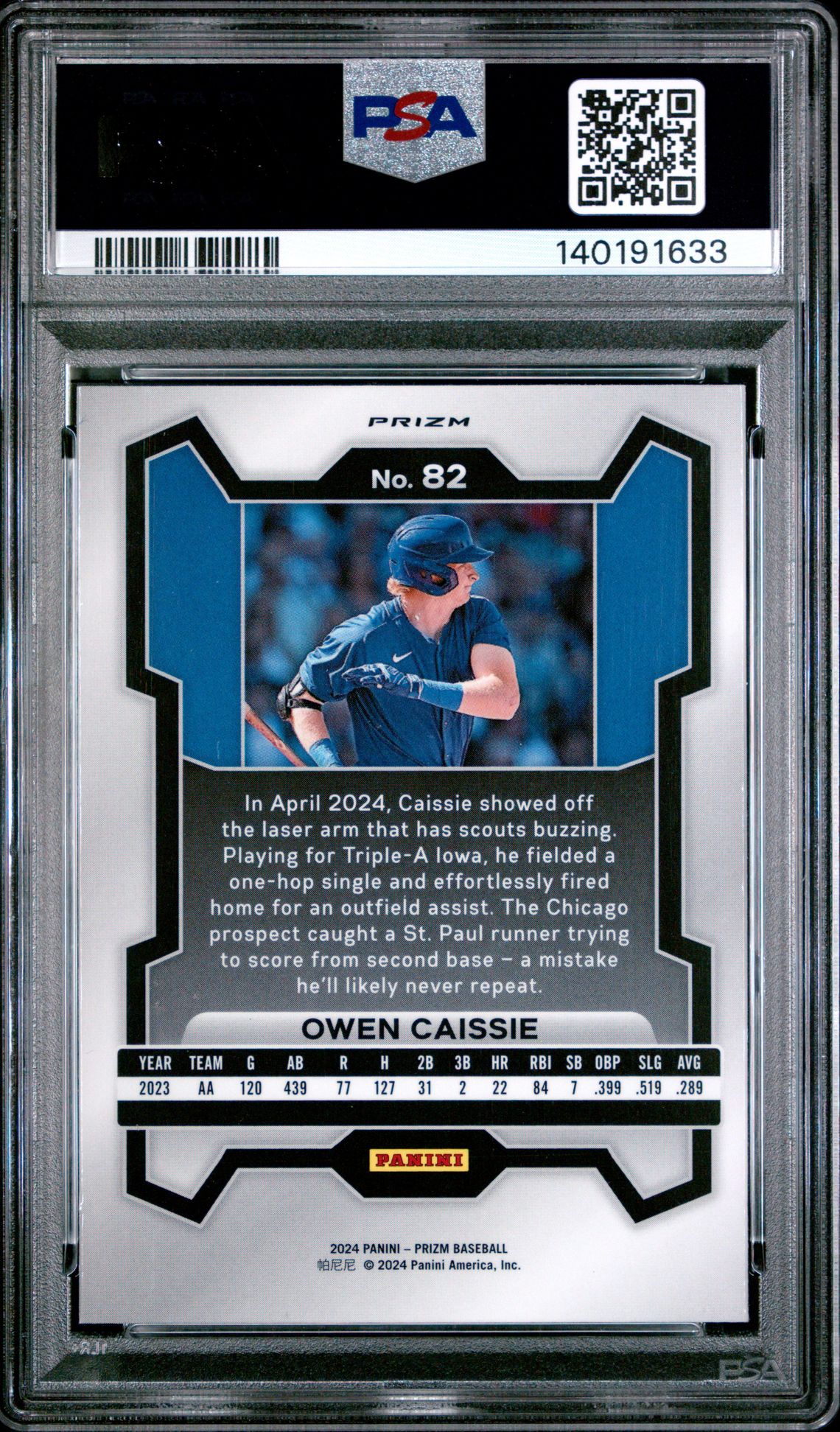 2024 Panini Prizm Owen Caissie #82 (Pink Ice) Mint 9 back